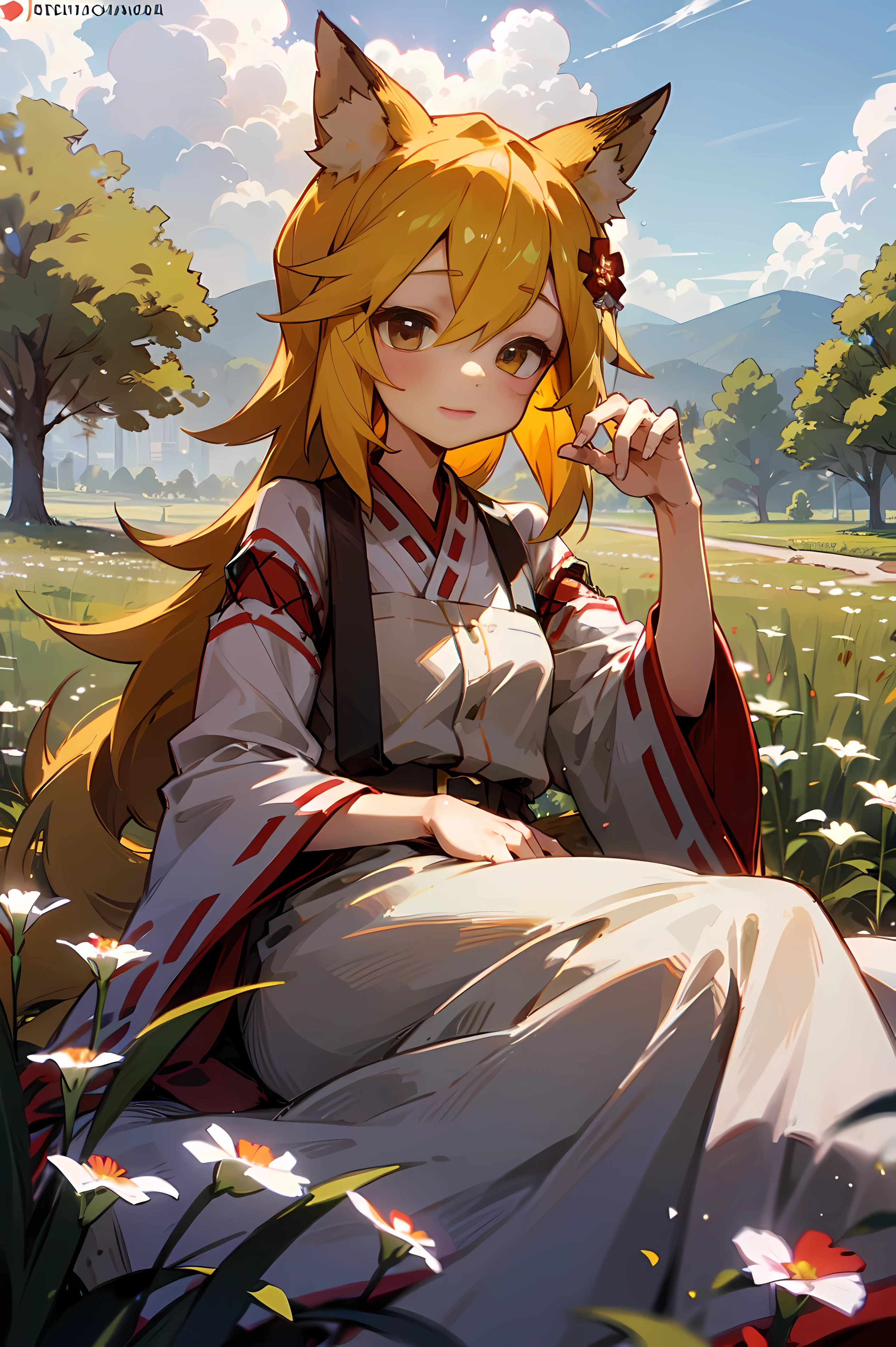 highest quality、touhou project、kutaka niwatari、grassland