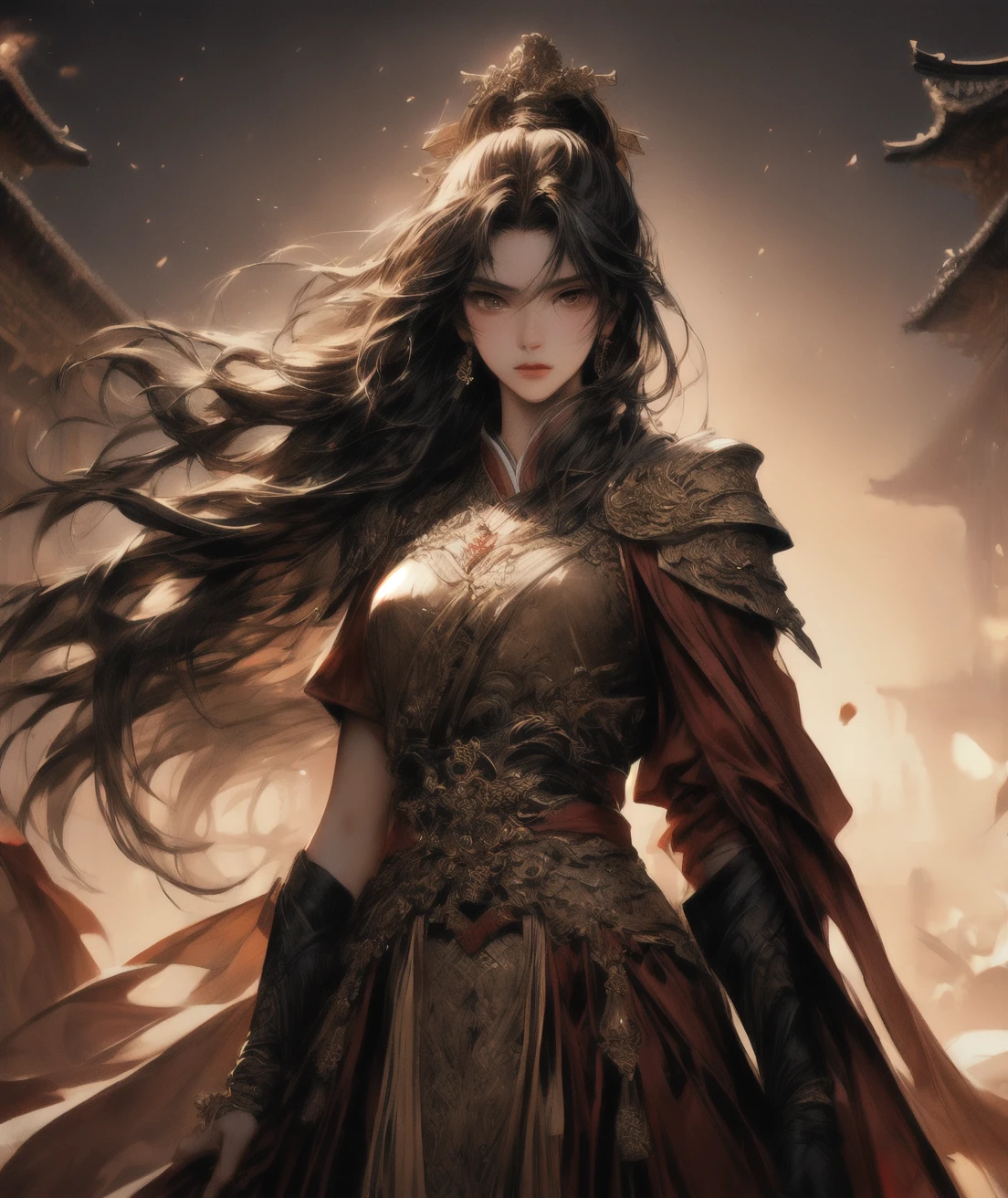 An attractive wuxia warrior stands in a heroic pose, exuding a sense of strength and determination. Their eyes shine with a captivating intensity, framed by thick and luscious lashes. The warrior's face is exquisitely detailed, showcasing sharp cheekbones and a well-defined jawline. Their lips are beautifully shaped, adding to their charisma.
The warrior dons a striking ensemble, adorned in red and golden cloths that billow in the wind. Five jade stars, glimmering with an ethereal glow, are carefully affixed to their outfit, symbolizing luck and protection. These stars serve as both a stylish accessory and a token of their martial prowess.
The scene is set against the magnificent backdrop of the forbidden city, bathed in the warm glow of the golden hour. The intricate architecture of the ancient buildings creates a sense of grandeur and history. The golden hour bokeh adds a touch of enchantment, with shimmering orbs of light dancing in the air.
This artwork is hyper-detailed, capturing every minute aspect with precision and finesse. Each stroke of the brush or pencil is carefully placed, infusing the image with an extraordinary level of realism. The style draws inspiration from the works of Andreas Rocha, known for his masterful attention to detail and captivating storytelling ability.
Colors play a vital role in this composition, with red and golden hues dominating the palette. These colors evoke a sense of power, passion, and courage, reflecting the warrior's unwavering dedication to their cause. The contrast between the vibrant reds and the shimmering gold creates a visually stunning and dynamic image.
The lighting in this artwork is meticulously crafted, capturing the play of light and shadow throughout the scene. The warm, golden light of the setting sun casts long, dramatic shadows that accentuate the warrior's every muscle and contour. The interplay between light and darkness adds depth and dimension to the overall composition.
In summary, this prompt generates a stable diffusion image of an attractive wuxia warrior, striking a heroic pose. They are adorned in red and golden cloths with five jade stars, set against the backdrop of the forbidden city during the golden hour. The artwork is hyper-detailed, following the style of Andreas Rocha, and features a captivating color palette and meticulously crafted lighting.