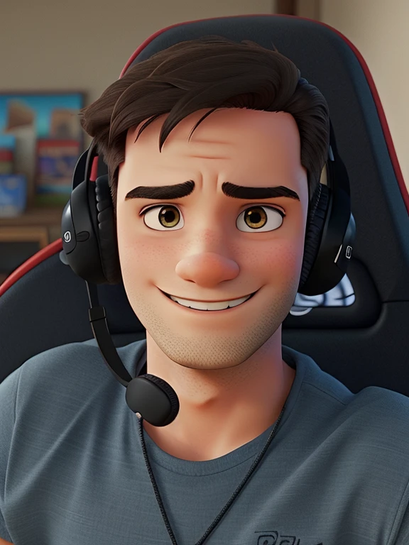 Um jovem com barba no estilo disney pixar, alta qualidade, melhor qualidade