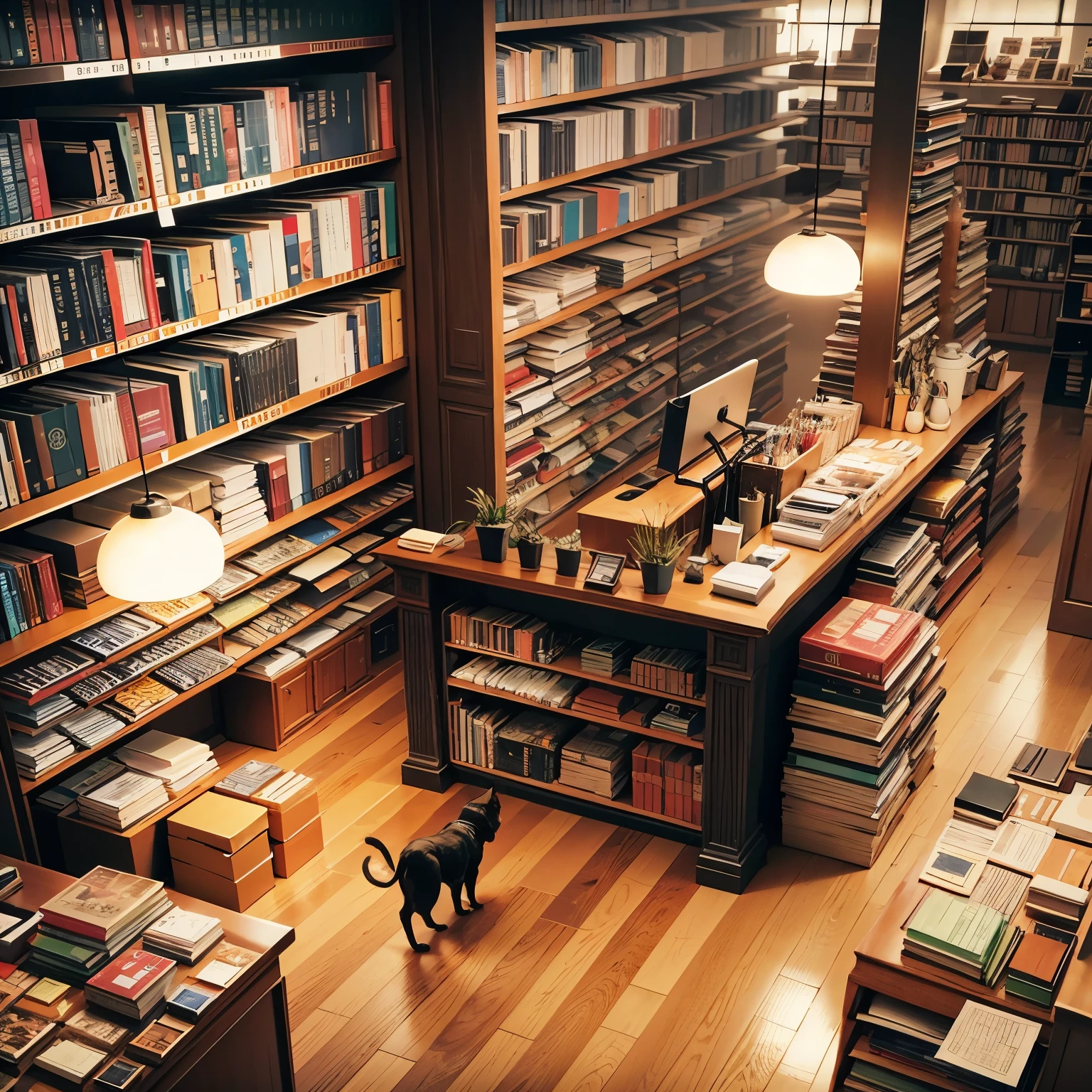 generate a library that people and cat includs cartoon style --auto --s2