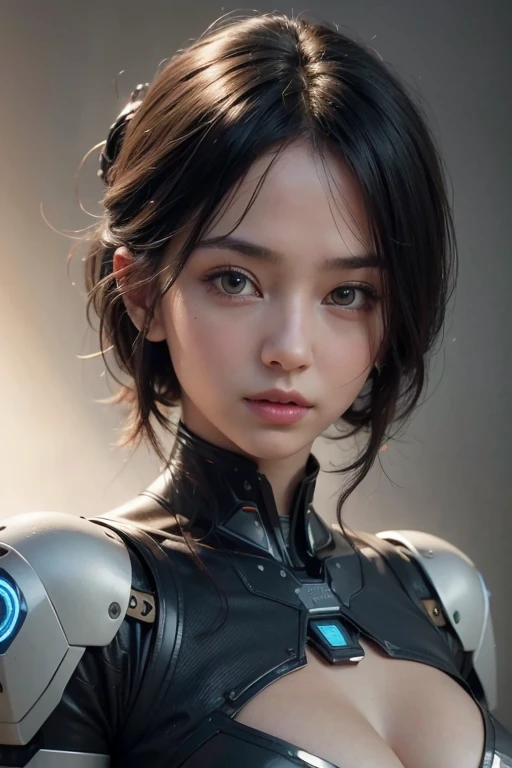 Cinematic portrait of Artificial Intelligence humanoid robot with head accessories, frontal pose, close-up, 35mm, cinematic lighting, f/2.8, Hasselblad, masterpiece, ultra high res.photorealistic:.1.4, UHD
