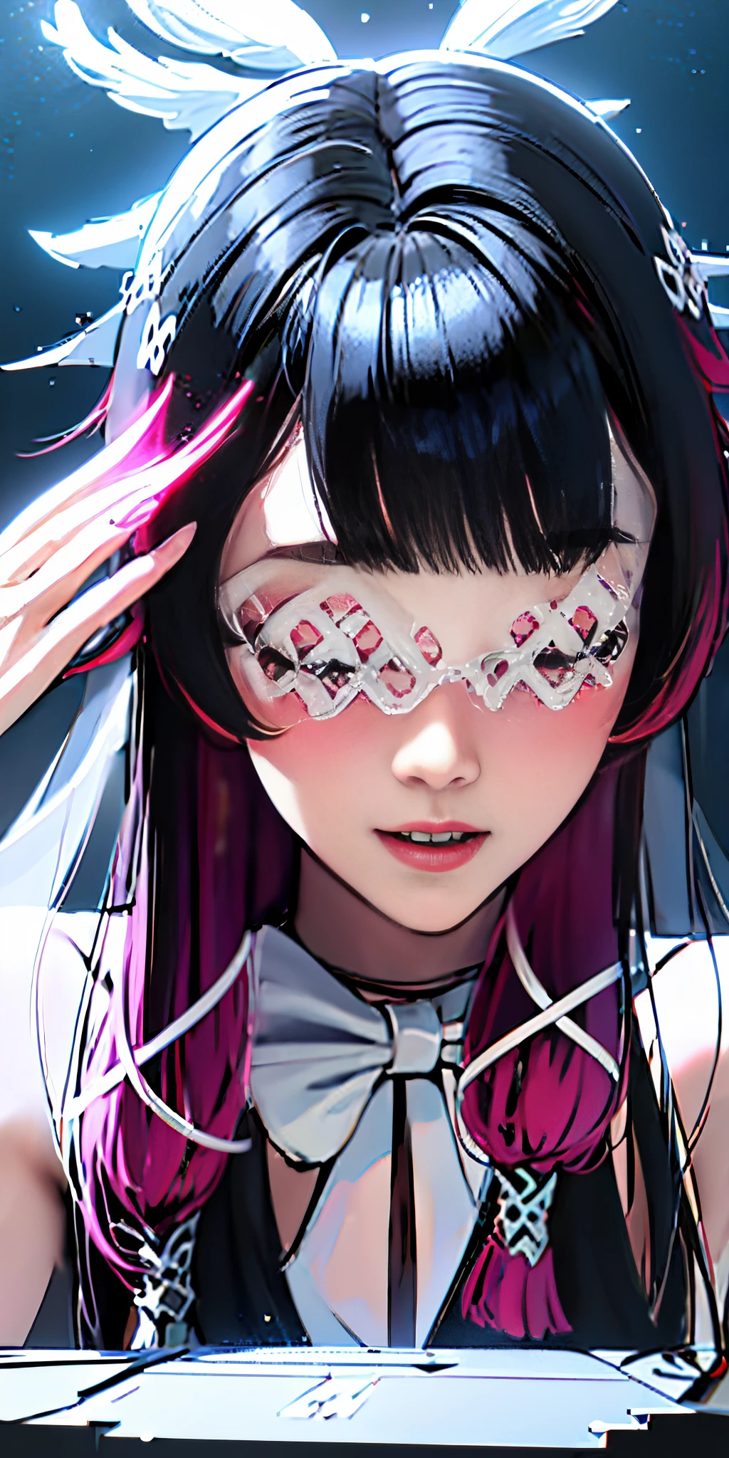 ，eye closeds，Keep your eyes closed，（White grid-like veil）（（tmasterpiece，best qualtiy）），perfect  detail，Unity 8k壁纸，offcial art，Genshin Impact，Young and beautiful girl，独奏，Model figure，shiny skins，，eye closeds，Keep your eyes closed，（White grid-like veil）