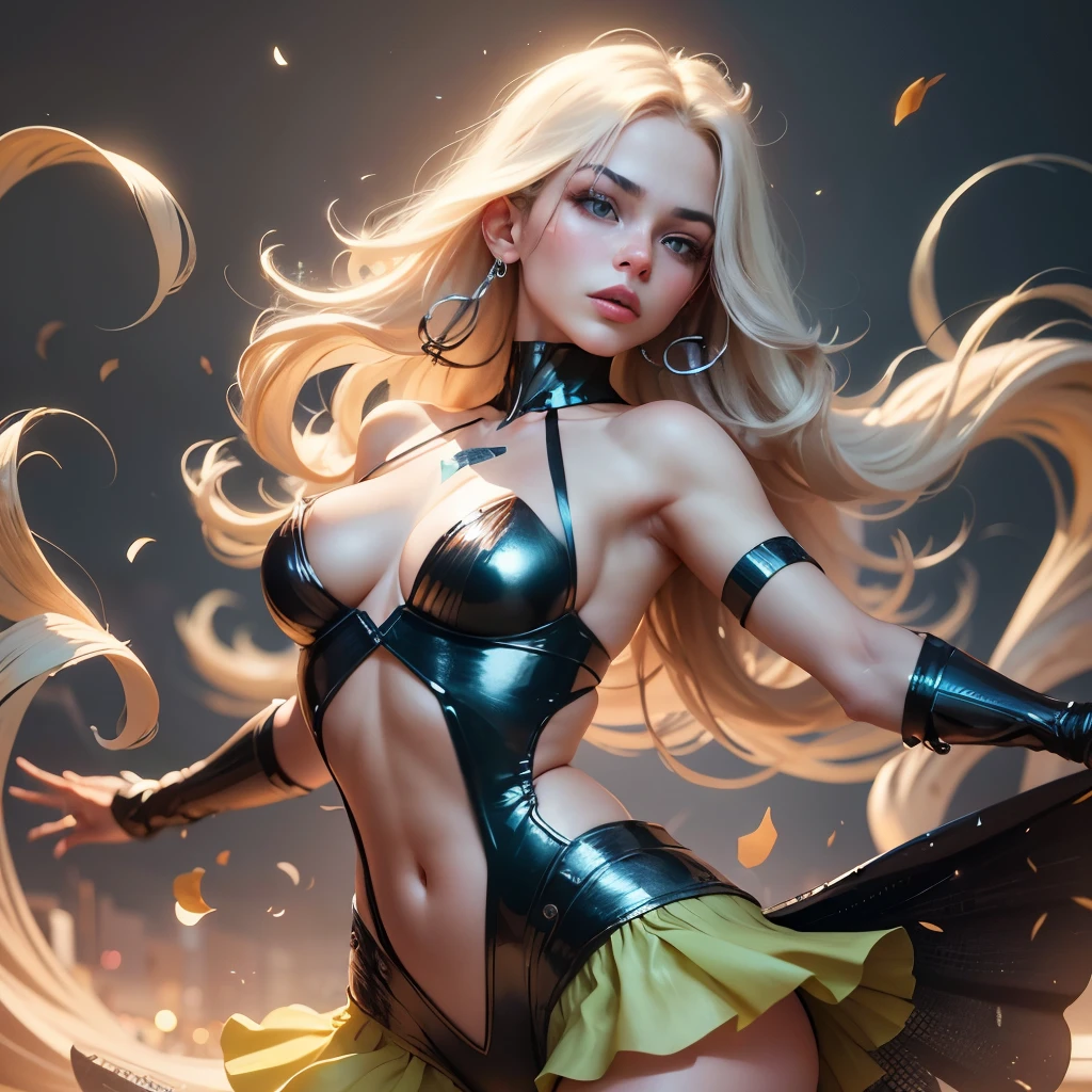 **For a prompt that combines your specific requirements, here's a revised version:Prompt**: "Envision a digital 3D art portrait of an elegant 20-year-old woman with golden hair, embodying the epitome of beauty and grace. Her skin is flawlessly clear and luminous, complementing her delicate, heart-shaped face. Her eyes are a striking shade of transparent green, adding depth to her appearance. The woman's physique is slender and perfectly proportioned, enhancing her overall allure. She is stylishly attired in an open-shouldered miniskirt paired with high heels, striking a dynamic Shingo dance pose that captures the essence of movement and poise. This full-length portrait not only showcases her natural facial expression but also highlights her sophisticated fashion sense. The color palette is rich in pastel and warm hues, creating an atmosphere of vibrancy and elegance. The backdrop is a realistically rendered 3D beach setting, complete with lifelike water reflections, adding a sense of vitality and energy to the scene. The image is meticulously crafted using advanced 3D rendering software, ensuring high-resolution textures and sophisticated lighting effects, reminiscent of a 3D hologram."- aXk1oE7** --auto --s2