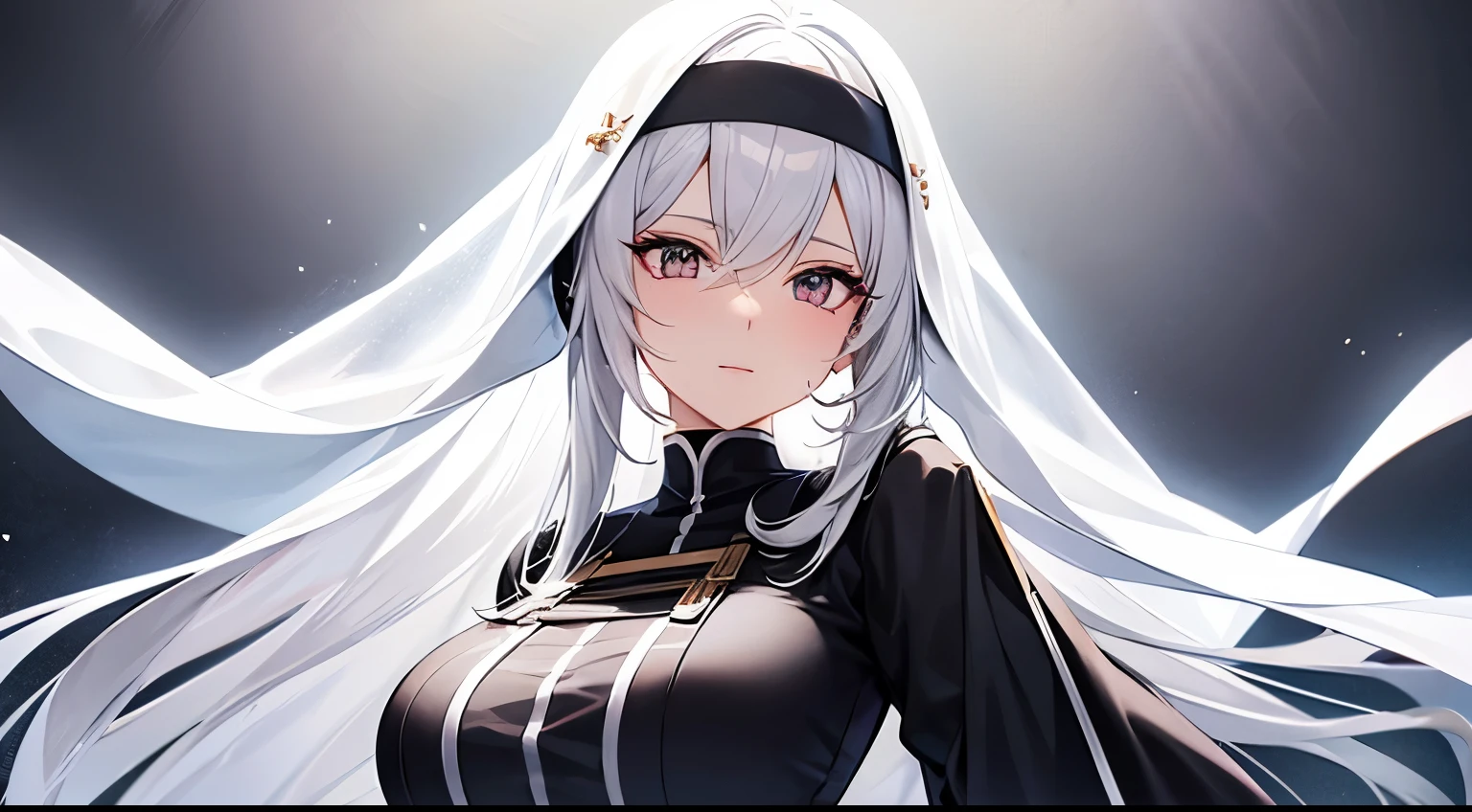 anime, a woman with a nun outfit and a white veil, from girls frontline, white haired deity, girls frontline style, fine details. girls frontline, girls frontline cg, girls frontline, girls frontline universe, from arknights, ahegao, female anime character, detailed anime character art, girl with white hair, digital anime art, anime character art