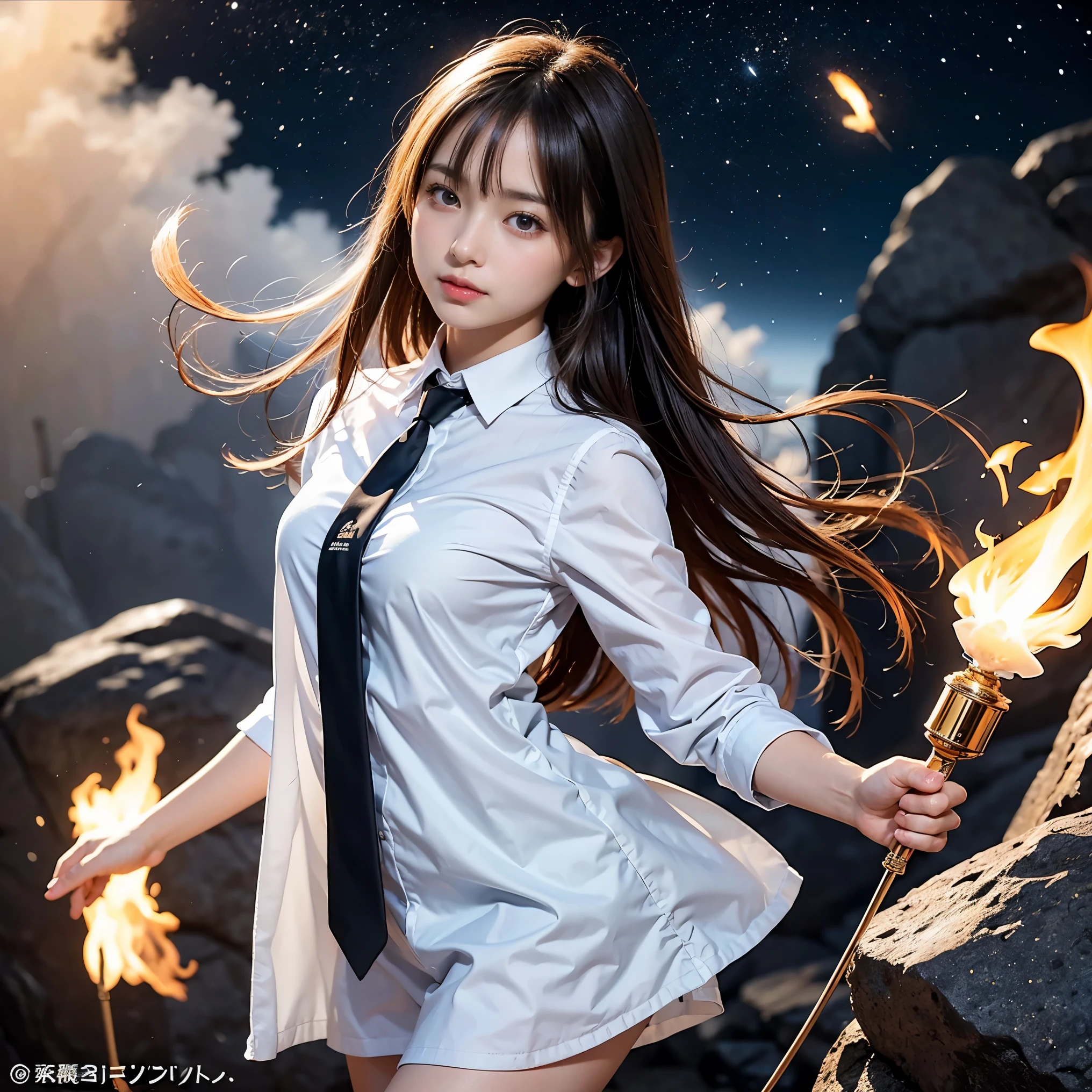 (masutepiece, Best Quality:1.2), 8K, Official art, Surprised expression、put one's hand over one's mouth、Wearing a suit、Gesture of removing tie、You can see the chest、Rough image of a girl in uniform holding a globe, official artwork, portrait anime space cadet girl, with earth, girl in space, Space High School, Space Girl, planetes, Trending on CGSTATION, 太陽系外planetes, Official art, Mar Planet, beautiful anime high school girl, sakimichan, planetesの隣に浮かぶ, in intergalactic japan、Five Fingers Photos&#39;Body of, full body Esbian、Suit Beauty、Big Dipper in the background、star explosion、A dark-hairedの美しい裸足の女性, hold a flame in your right hand、tie a tie with your right hand、Turn your face up、looking-down、cool expression、明るい溶岩の光が小planetes帯の下から壊れた地球の上に昇る(Jagged rock rocks and fragments shot into the air:1.3) (Storm of windy dust debris:1.1) Volume fogmist by trace Z、It can allow bright light from below to pass through、 (​masterpiece) (top-quality) (detaileds) (8K) (电影灯光) (foco nítido) (Convoluted)A dark-haired、years、small tits、A delightful、A smile、unbelievable Ridiculous, (a beauty girl, Pretty Face, arching back down, Gold hair ornament on hair、wearing a suits、close up, Wearing a suit, Short sleeve, gardenia, violaceaess, spaces , Looking at Viewer, Film grain, chromatic abberation, オッパイfoco nítido, face lights, Dynamic lighting, Cinematic lighting, detailedsな目と顔, (Gray tie、1 copy:1.2)