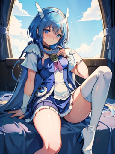 masutepiece, Best Quality,Sleeping on my back on the bed,show your boots,thigh high boots,globe,Strange thieves,Elegant, 1girl in, well-muscled,Cute, blushed, Looking at Viewer, frombelow,Pink mini skirt, jail,Blue eyes, Beautiful eyes, Beautiful background, light Particle, Sun rays, Dramatic Lighting, Outside, shiny, Realistic, masutepiece, Best Quality, Ultra-detailed, Detailed, Scenery, Beautiful detailed eyes, detailed hairs