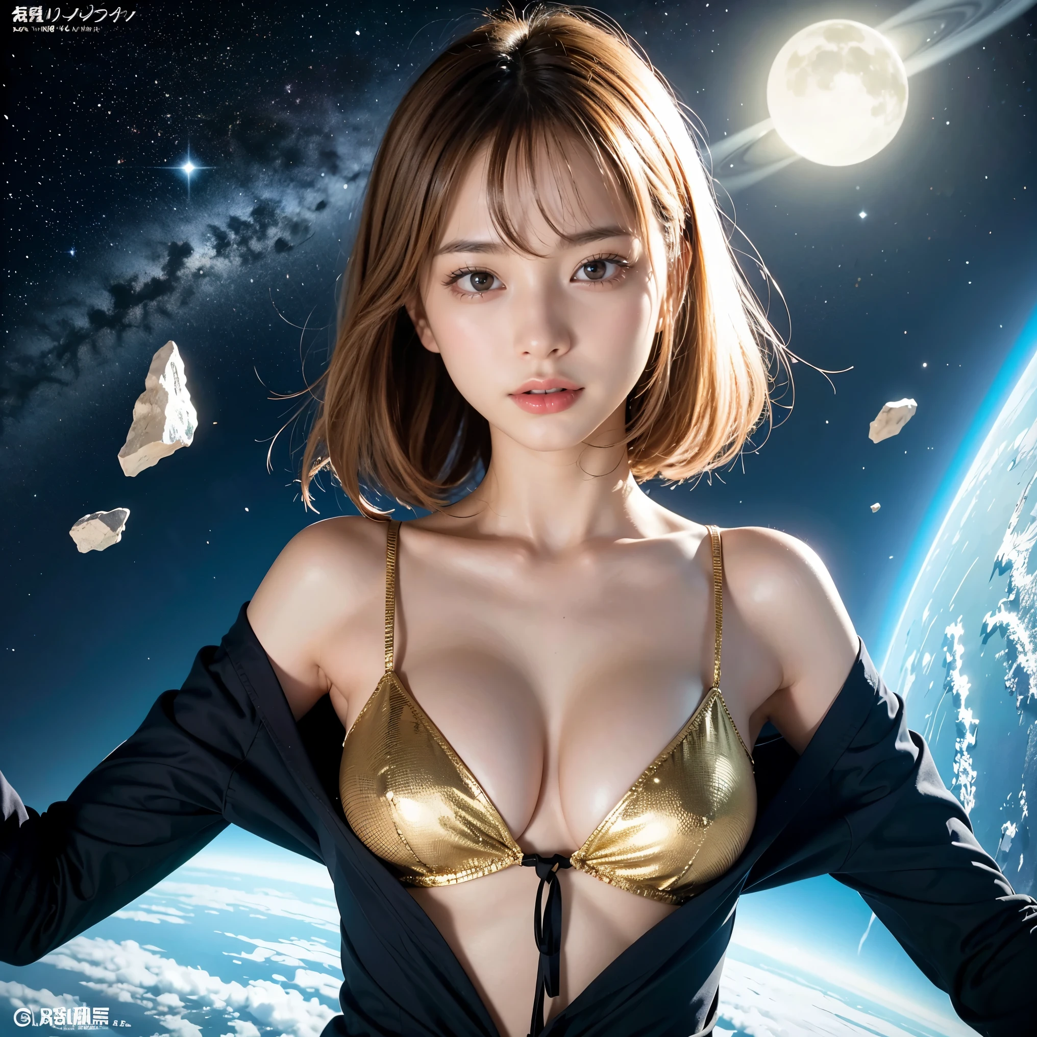 (masutepiece, Best Quality:1.2), 8K, Official art, Surprised expression、put one's hand over one's mouth、fullnude、Cute breasts、You can see the chest、rough image of girl, official artwork, portrait anime space cadet girl, with earth, girl in space, Space High School, Space Girl, planetes, Trending on CGSTATION, 太陽系外planetes, Official art, Mar Planet, beautiful anime high school girl, sakimichan, planetesの隣に浮かぶ, in intergalactic japan、Five Fingers Photos'Body of, full body Esbian、Suit Beauty、Big Dipper in the background、star explosion、A dark-hairedの美しい裸足の女性, hold a flame in your right hand、Turn your face up、looking-down、cool expression、明るい溶岩の光が小planetes帯の下から壊れた地球の上に昇る(Jagged rock rocks and fragments shot into the air:1.3) (Storm of windy dust debris:1.1) Volume fogmist by trace Z、It can allow bright light from below to pass through、 (masterpiece) (top-quality) (detaileds) (8K) (电影灯光) (foco nítido) (Convoluted)A dark-haired、14years、small tits、A delightful、A smile、unbelievable Ridiculous, (a beauty girl, Pretty Face, arching back down, Gold hair ornament on hair、fullnude、close up, Wearing a suit, Short sleeve, gardenia, violaceaess, spaces , Looking at Viewer, Film grain, chromatic abberation, オッパイfoco nítido, face lights, Dynamic lighting, Cinematic lighting, detailedsな目と顔, (Gray tie、1 copy:1.2)