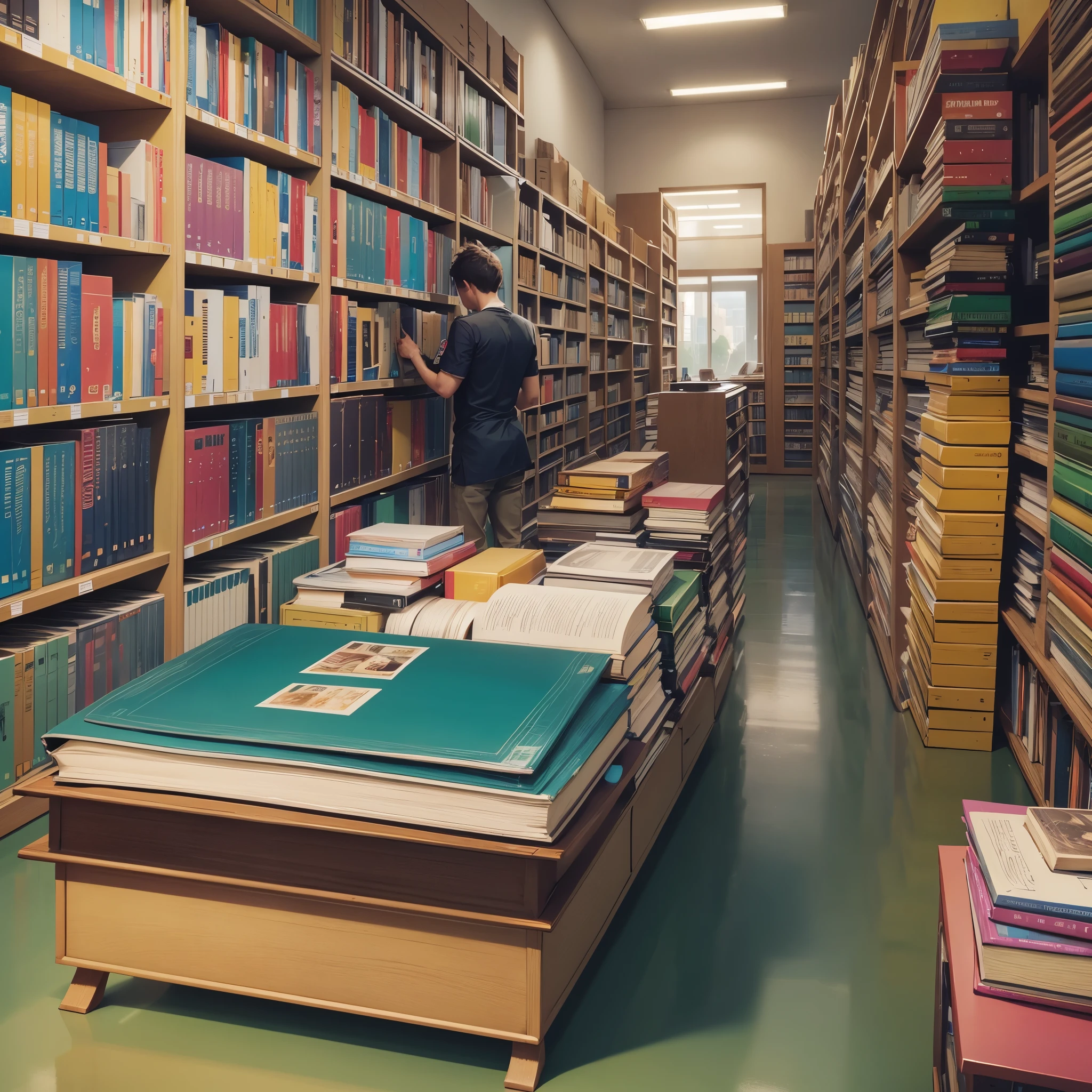 generate a boy in library thinking,cartoon HD --auto --s2