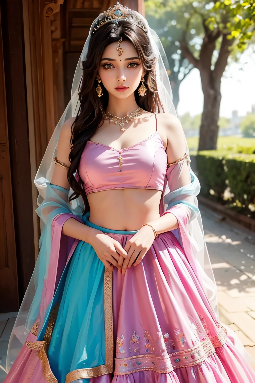 princess jasmine, beautiful, cute, realistic, pink lehenga, beautiful eyes, princess jasmine as teen,beautiful