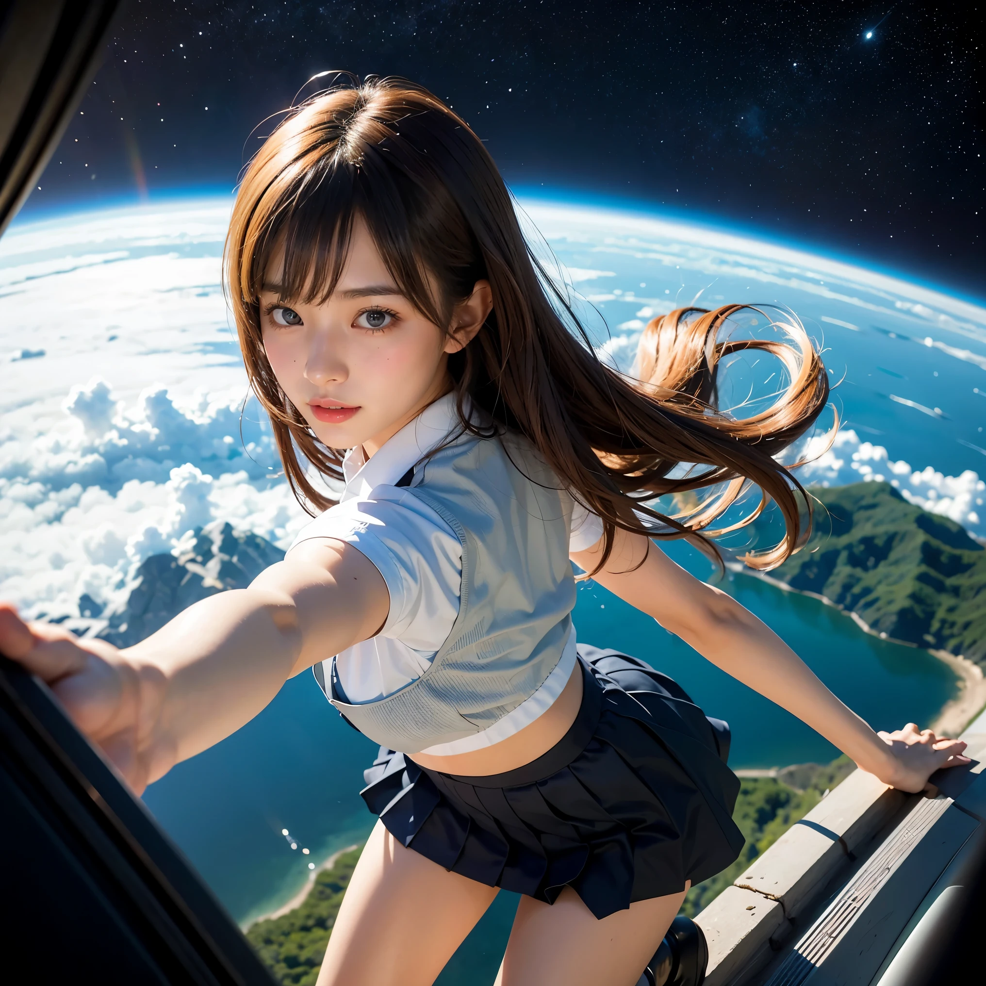 (young girl:1.1),,(the human:1.5),bangs,(world made by new techinoogy with god arms:1.5), (The scenery in crazy brain:1.3),( beautiful body:1.5)