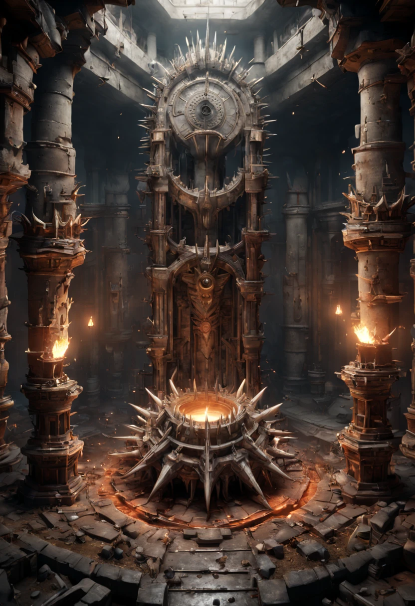 Underground traps full of spikes, loose floors, danger, tension, Mysterious Ancient Relics, indoors, octane render, enhance, intricate, (masterpiece, Representative work, official art, Professional, unity 8k wallpaper:1.3)