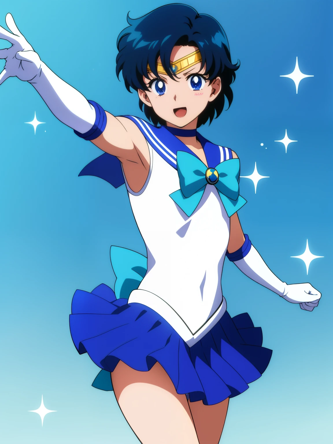 Sailor Senshi Uniform、sparkle、Sailor Mercury、Anime Boy、Junior high school boys、Ami Mizuno、gender change、gender change(Girls to boys)、circlet、Blue sailor collar、solo、Sky blue bow tie、Blue-eyed boy、Very short blue-haired boy、a blue skirt、Blue choker、Blue knee boots、skirt、bow、back_bow、rating:safe、boots、Magical Boy、Bare shoulders、bare legs、knee_boots、sparkle_background、white glove、jewelry、smile、elbowgloves、耳环、blue_bow、sky blue_bow、open_mouth、heart、White leotard、highleg leotard、robe blanche、full_body、Masculinization、blue_background、Strong muscles、white_background、Muscular and strong、looking_at_viewer、indoors、Muscular men、room、a miniskirt、pleatedskirt、(1990's\(styles\):0.9)、Ecchi anime style、魅惑的なAnime Boy、Classic Boy、高品質のアニメアートstyles、アニメ萌えアートstyles、​masterpiece、high definition anime art、アニメstyles4K、