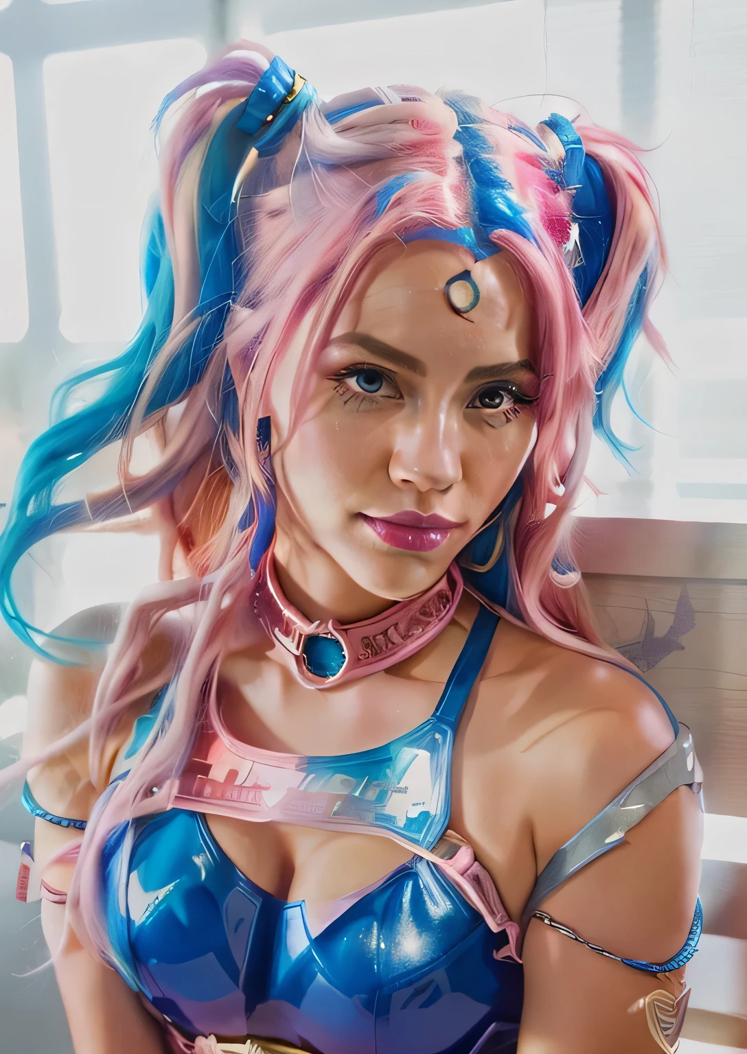 Harley Harley is a female Harley with pink hair and blue eyes, Arlequina, Harley Rainha, de Arlequina, portrait de Arlequina, Artgerm extremamente detalhado, trending artgerm, quadrinhos artgerm, Modelo IG | Artgerm, Artgerm. High detail, estilo artgerm, estilo artgerm, em estilo de artgerm