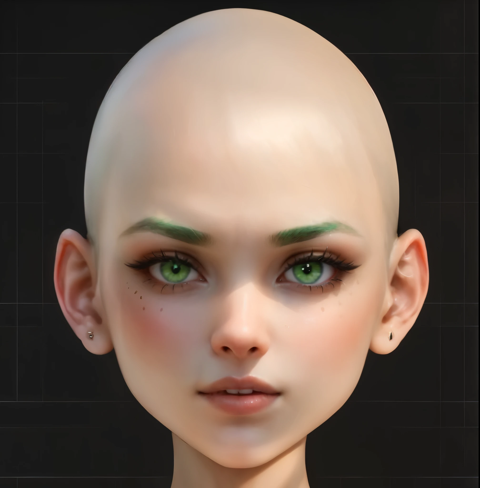 The face of a very beautiful girl with green eyebrows and eyes close-up