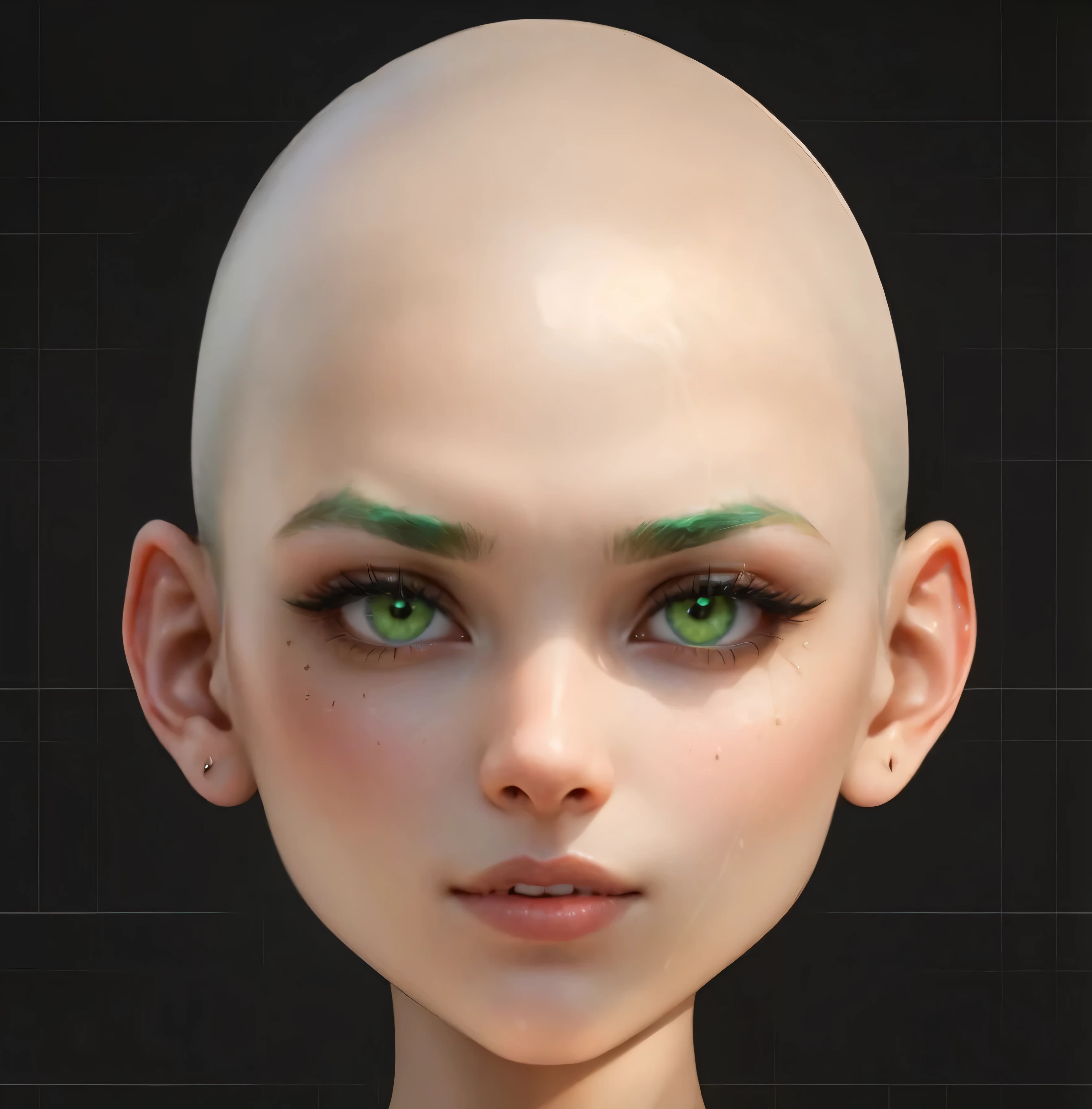The face of a very beautiful girl with green eyebrows and eyes close-up