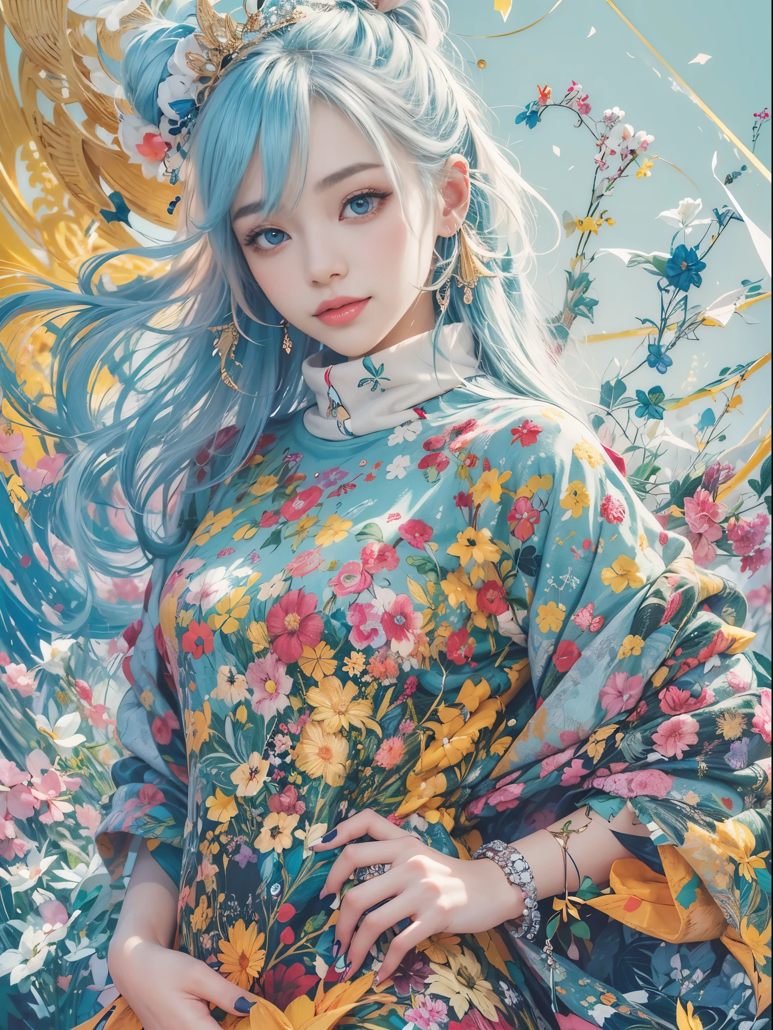 (Digital art, Geometrical art, official art, beautiful and aesthetic, ultra detailed, beautiful, masterpiece, best quality:1.6), (1girl:1.2), Detailed face, Detailed eyes, Detailed hair, young fingers, Detailed fingers, five fingers, sitting,
_
BREAK cute ig model, Japanese cute model, 22 years old, Tightened all body, small head, small face, small mouth, diamond Face, small nose, Sharp Faceline, (dropy eyes, Double eyelid, Light color eyes, Glossy eyes, Shiny eyes:1.2), Shiny skin, colorful hair, shiny hair,
_
BREAK (happy, smile, Teeth, Glossy Lips), beautiful Teeth, (upper body:1.5), from front,
_
BREAK (oversize, colorful paint sweatshirt:1.2), body paint, (colorful Enamel high-cut Sneakers:1.2),