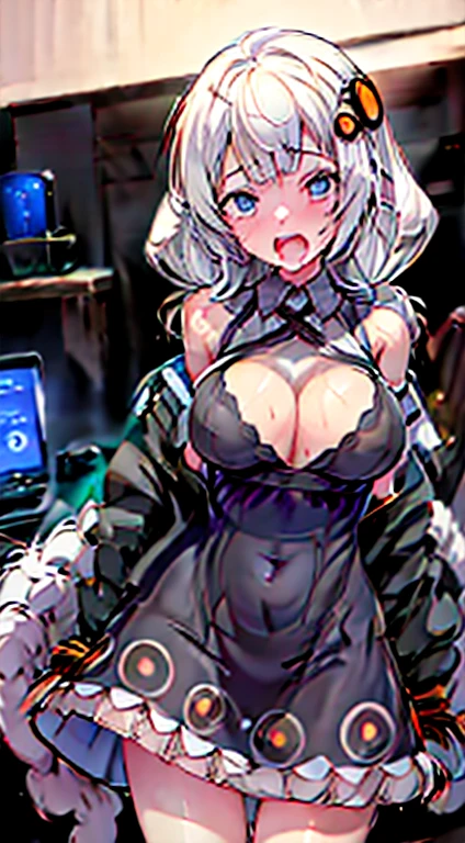science fiction, {{{{machine armor}}}}, {{{{machine sex}}}}, {{{{machine dildo in pussy}}}}, {{machine limbs}}, {{mechanical restraints}}, {{stationary restraints}}, nsfw, 1 girl, naked, arms behind back, standing, nipples, navel, pussy, open mouth, {{machine headgear}}, {{sad}}, {{tearful}}, sweat, wet, love juice, younger, blonde shiny hair, medium hair, blue eyes, medium breast, indoor, inside machine coffin, {{machine penis}}, chain, cable, tachometer, cowboy shot, facing the front, {{from outside}}, perfect face, perfect anatomy, intricate, (highly detailed),( Akari Konusei | VOICEROID, VOCALOID )、