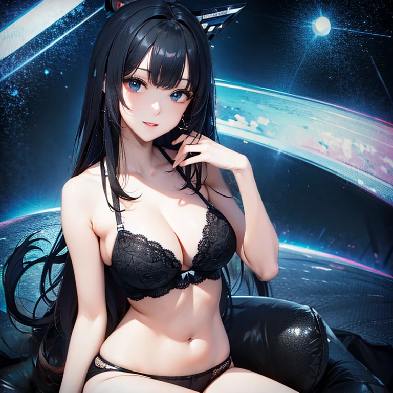 Desktop wallpaper for computer, the higher quality, the best quality, hd, erotic, hentai, sci-fi, minimalist design, demontration the cosmos, planetarium with minimalist design, half-nude, erotic minimalist uniform of Pioneer Movement, erotic minimalist uniform of Scout Movement, flat chest, focused look, fully darkness with illustration of stars, mass people picture