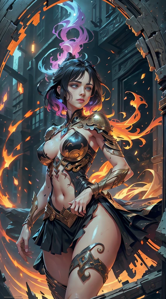 "Krysten Ritter, showing her belly button, In New York, wearing a torn spiderman suit, Wearing a skirt, abstract photorealistic, artistic, Alphonse Mucha'Masterpieces of painting, Best Quality, hight resolutionであり:1.4), Detailed, Intricate details, 4K, color splashes, line-drawing, Fibonacci, hight resolution, Vibrant colors, with fantasy background, Female features'Flowing hair and dramatic light rays.."