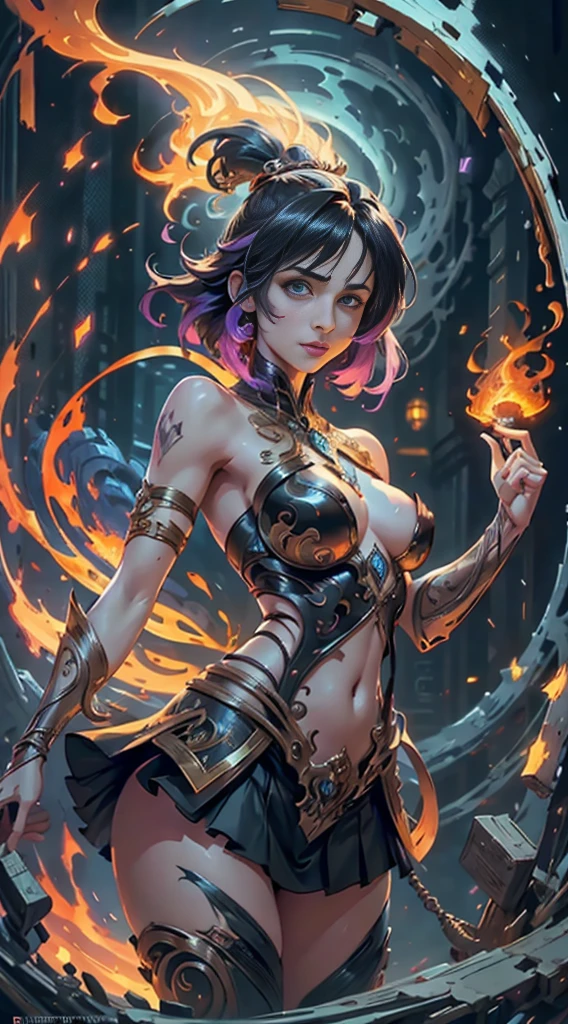 "Krysten Ritter, showing her belly button, In New York, wearing a torn spiderman suit, Wearing a skirt, abstract photorealistic, artistic, Alphonse Mucha'Masterpieces of painting, Best Quality, hight resolutionであり:1.4), Detailed, Intricate details, 4K, color splashes, line-drawing, Fibonacci, hight resolution, Vibrant colors, with fantasy background, Female features'Flowing hair and dramatic light rays.."