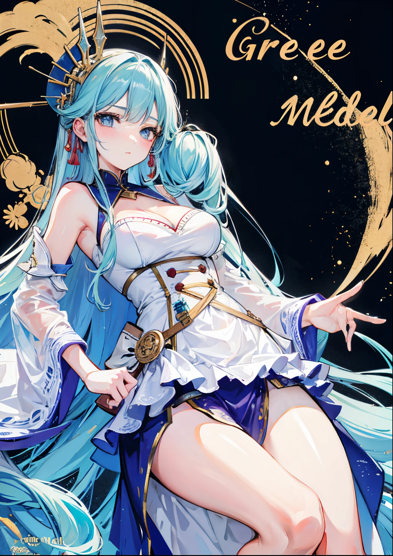 Aquarius、Light blue hair、tarot cards,Hands together,Vulcan salute,attention, There is a halo behind the head,finely_detailed, perfect_Body, perfect_Eye, perfect_Face, perfect_finger,Yu-Gi-Oh card game style、(((Voluminous breasts 1.8)))、(((micro bikini 1.4)))、(Saggy breasts 1.4)、(Cleavage 1.4),Seductive pose、Random Pause、cowboy shot、
(The Aquarius symbol is depicted on the card frame 1.3)、Three-dimensional depiction that seems to emerge from the card, ultra-detailed depiction, artistic、A pose that makes it seem as if the person is coming out of the card、The card frames are drawn in super-beautiful detail, perfect anatomy, perfect fingers, super beautiful faces, stunning beauties aged 16 to 30、Greek mythology sculpture style background、Super beautiful eyes, and the card frame features illustrations of the moon, sun, stars, and golden coins、The card frame features an illustration of a sword and shield、Card colors are random、Depicts the symbol of Aquarius、Write the letter Aquarius、Write Aquarius on the top of the tarot card.May the person who sees the tarot card be happy、Write the word "Aquarius" in embossed letters on the tarot card、Magic wand, spear, bow and arrow, guitar, fire, water, earth, wind, dagger, pen, sword, crossbow, large shield, gloves, fishnet stockings、Flowers, leaves, good luck, four leaf clover、Scattering jewels、Diamond, ruby, sapphire, topaz, blue sapphire, pearl, crystal,Virgo sign tattoo on body、Random hair color、Rainbow, red, blue, orange, yellow, purple, green, gold, Silver, light blue, brown, white, yellow-green, navy blue, pink,Her hair is blue