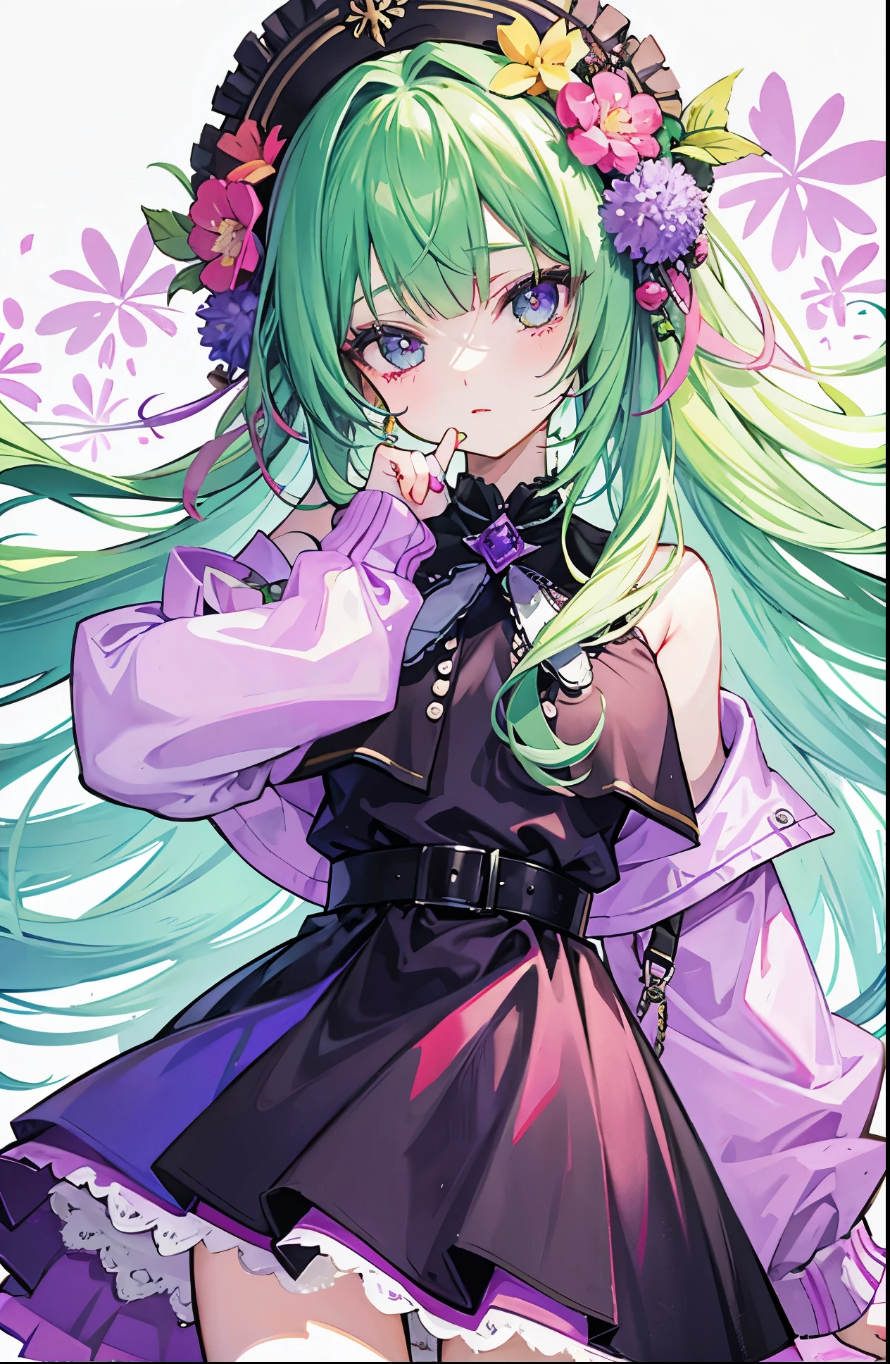 Domineering sweet girl,Long purple-green hair and soft clothes,pvz big mouth flower z anthropomorphic