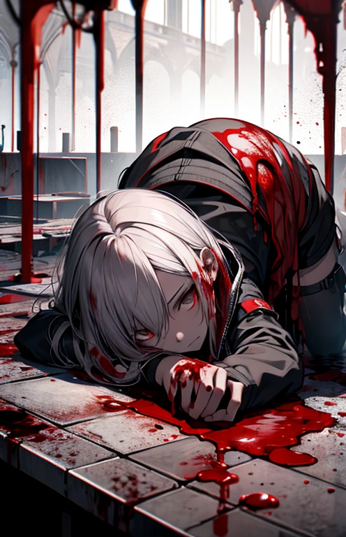 ((masterpiece, best quality, extremely detailed CG, unity 8k wallpaper,anatomically correct,ultra resolution)),Award-winning photography,(best illumination,Very Delicate and Beautiful),(one girl,solo,:1.5),(Vampire:1.45),silver hair,(twintails:1.2),glowing red eyes,(pale skin:1.45),(extremely beautiful and detailed face:1.2), (extremely beautiful and detailed eyes:1.2),perfect hands,delicate legs,((bat hair ornament)),(graceful,fashion),pointy ears,((nike hoodie:1.4,sports shorts,sports shoes,black leather gloves,black naked socks)),looking at viewer,sad,crying,(lying on side:1.3),tears,(cute:1.5),((night, dark atmosphere, dark theme, darkness:1.5)),dramatic shadows,(dimly lit:1.5),blood on face,blood on floor, blood on walls,(blood mist,blood splash:1.4),depth of field,(in bedroom:1.3,table lamp,computer),(perfect human body structure with maximum precision)
