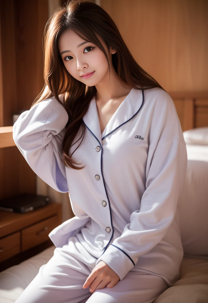 hightquality、masterpiece、ultra res、a beauty girl、beautiful girls face、cute girl face、s Pajamas、wearing pajamas、Famous actresses of Japan、Very beautiful face、A sexy、In the room