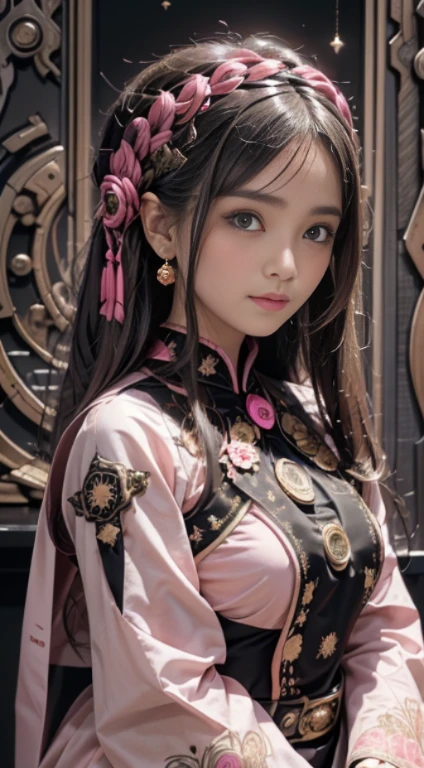 Pretty girl ranti, realistic, brown eyes, Black hair, Javanese tradisional dress, pink batik