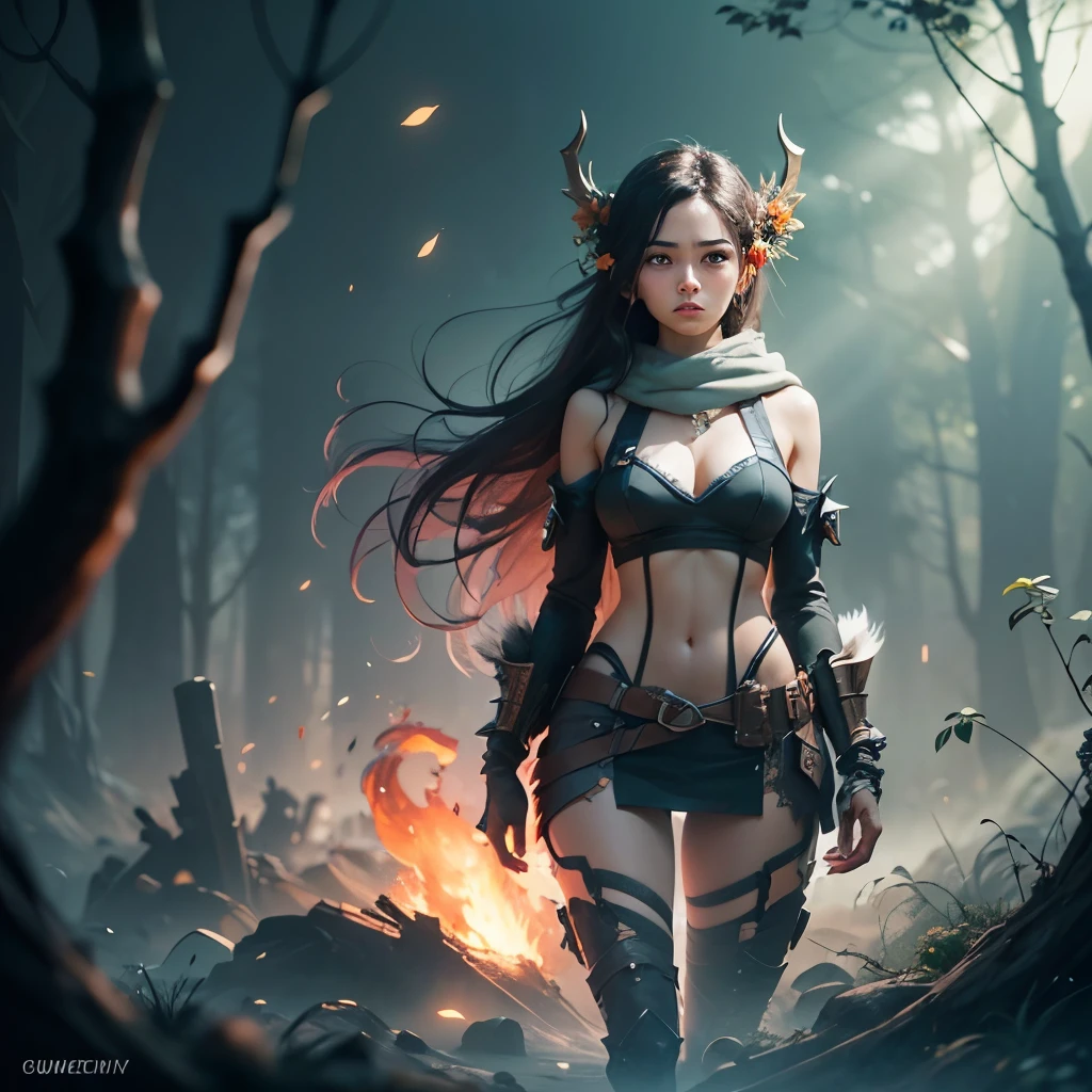(Close mid-shot), Krenz cushart style, grey somber filter, ultra detailed visually rich 2d cartoon manga concept art illustration of a young woman, created with the main focus on the mechanical post apocalyptic overgrown wilderness style from Horizon: forbidden west, (((candid photography))), luminous and enchanting, dark and eerie, lit dark fantasy realm, (((rule of thirds))) depth of field intricate details, subtle colors, fantastical realm, extremely detailed, ultra sharp focus, light particles, attention to detail, vast open world, grandeur and awe, cinematic, stunning visual masterpiece, double exposure, photorealistic, cinematographic scene, highest quality, 32k, octane render, ((dynamic pose)), somber feeling. Lekrot --auto --s2