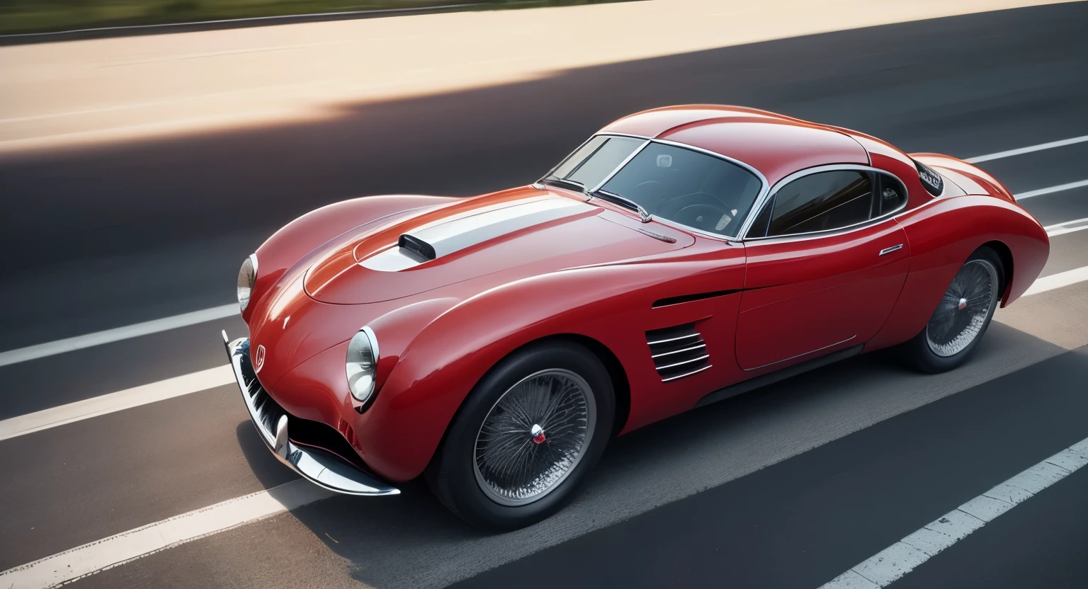 futur concept-car rouge électrique avec de superbes formes incurvées inspirées des voitures de sport Talbot des années 1950 sur fond blanc