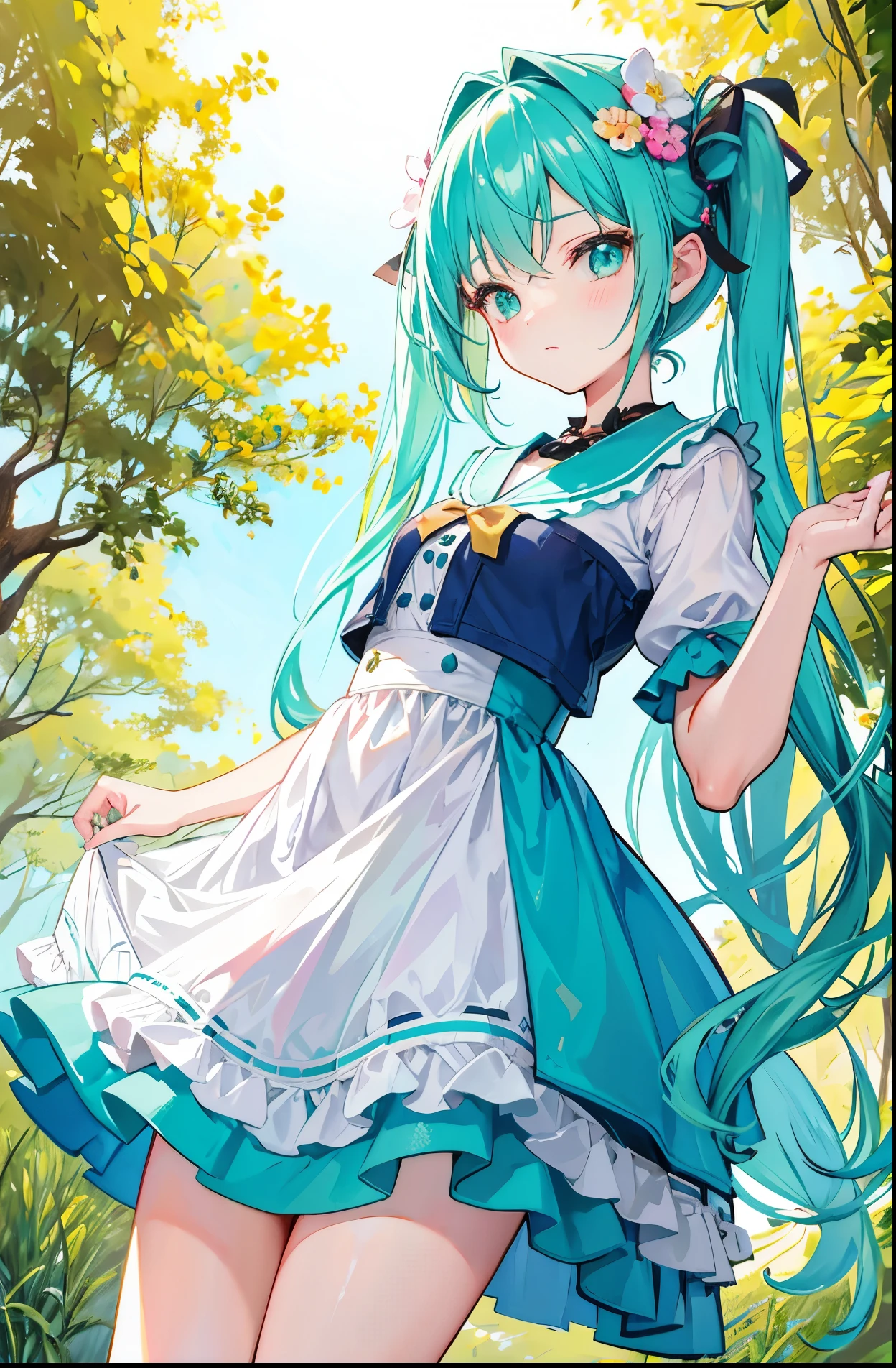 Little sweet loli girl,Turquoise three ponytails and soft clothes,pvz three-leaf apple personification