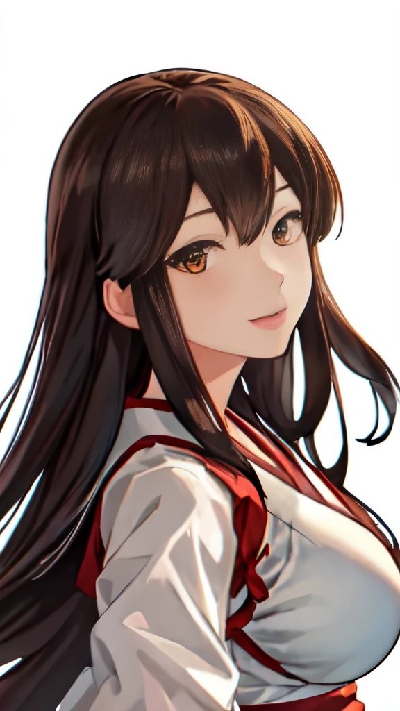 Best Quality, masutepiece, hight resolution, Solo, {akagi_Kantai Collection:1.15}, long_hair, brown_hair, brown_Eyes, muneate, tasuki, Smile, 1girl in , Japanese_Clothes, , partially_fingerless_gloves, arma, distortion, Single_hand armor, outstretched_Highly detailed arms、extremely detailed eye、extra detailed face、Insanely detailed body、Insanely detailed skin bewitching expression