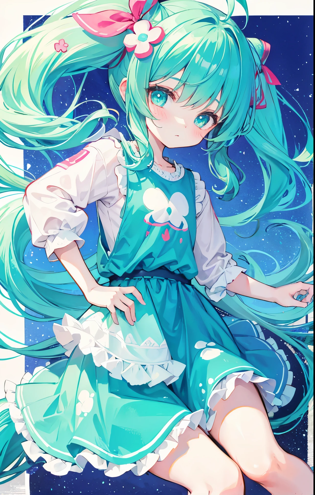girl,Turquoise three ponytails and soft clothes,pvz clover anthropomorphic
