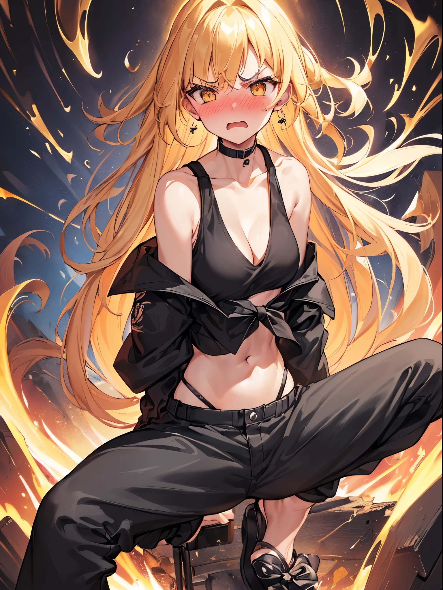 (((masterpiece))), best quality, 16k, 32k, close up, (((1girl ,girl spread legs))),(ultra cute face, nose blush, perfect eyes,golden hair),(((girl,embarrassed, panicking,angry,pleasant sensation))), angry, confused,hands up,clothes, ((flat chest)), (girl,panties), ((standing, leaning forward )), pov face, from above,looking at viewer up,ride on bike,
BREAK (black theme:1.5), ((Black outerwear, oversized black pants, black baggy pants):1.4), (wear a black long-coat with dragon-embroidery over a white tank-top:1.5), ((cleavage, collarbone):1.2), ((navel, ankles):1.3), (pumps:1.2), (earrings:1.2), (kanji, chinese-character:1.2),