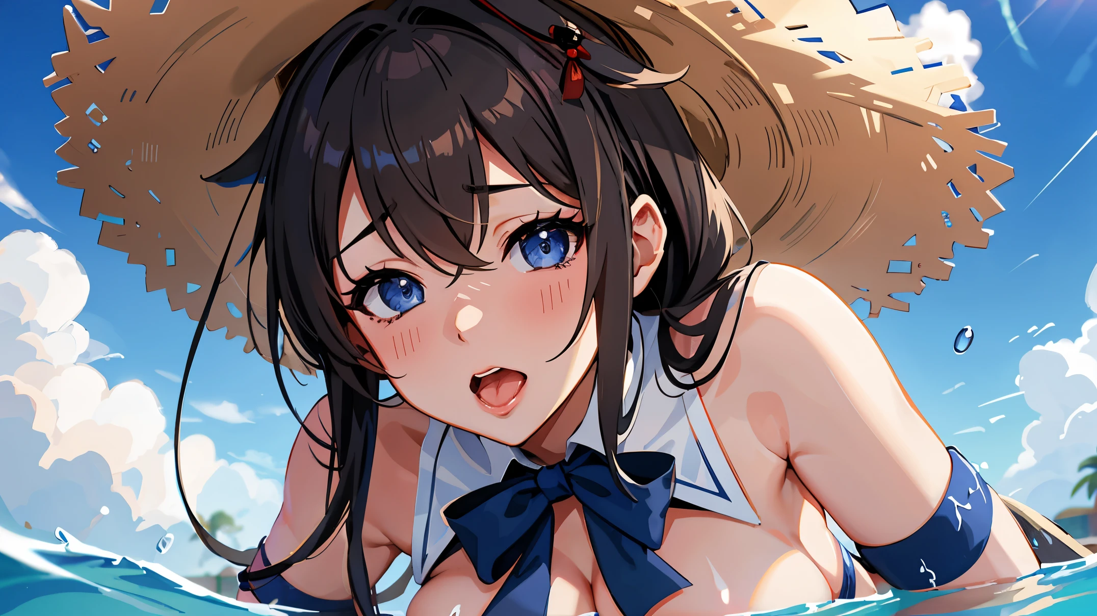 Shigure Kai 3 KanColle Blue Bikini Ribbon Straw Hat High Quality 8k Wet Transparent Shirt Big Nipples Big Bust Breast Milk Squirting Orgasm Ahegao Insanely Detailed Insanely Detailed Eyes Insanely Detailed Face、Insanely detailed body、Extremely fine skin masturbation 1girl bewitching expression