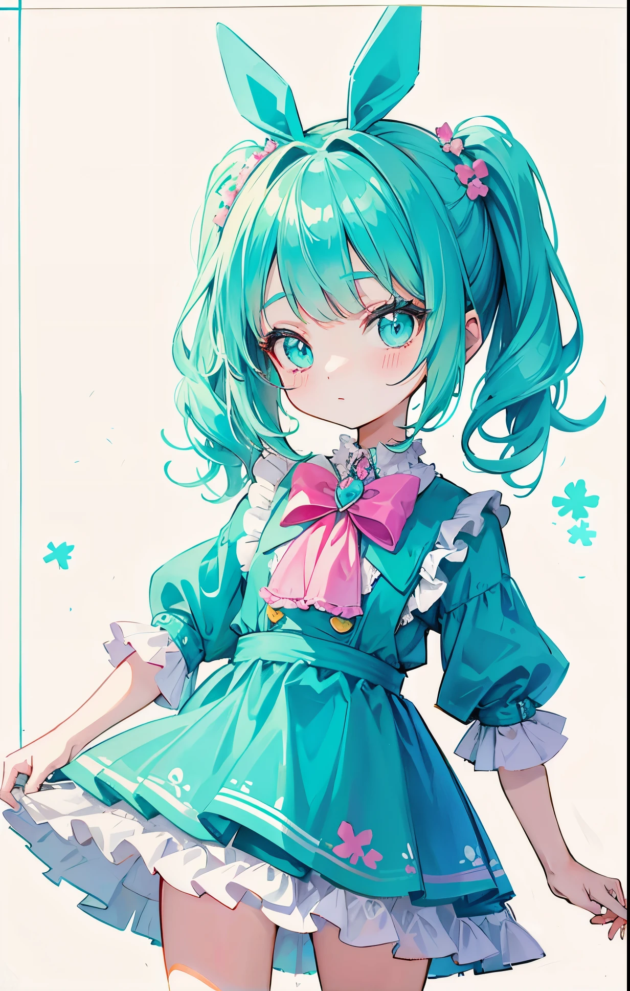 girl,Turquoise three ponytails and soft clothes,pvz clover anthropomorphic