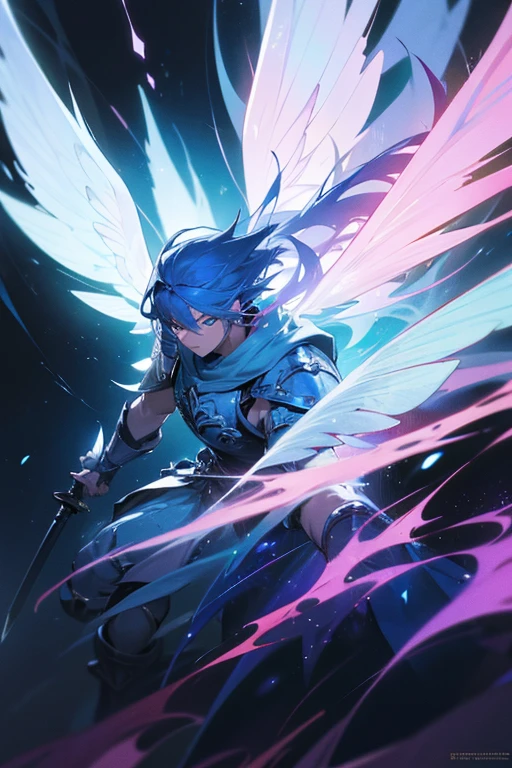 (best quality, highres, ultra-detailed), male fairy warrior, magical forest, enchanted armor, glowing wings, mystical sword, fierce expression, ethereal beauty, fantasy concept art, vibrant colors, dramatic lighting