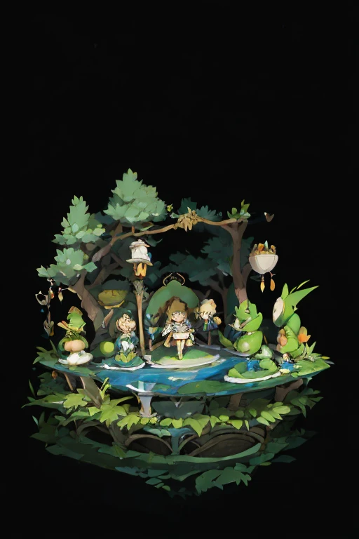 And the sun shone brightly,Cartoon frog,woods,ponds,letho,children's illustration