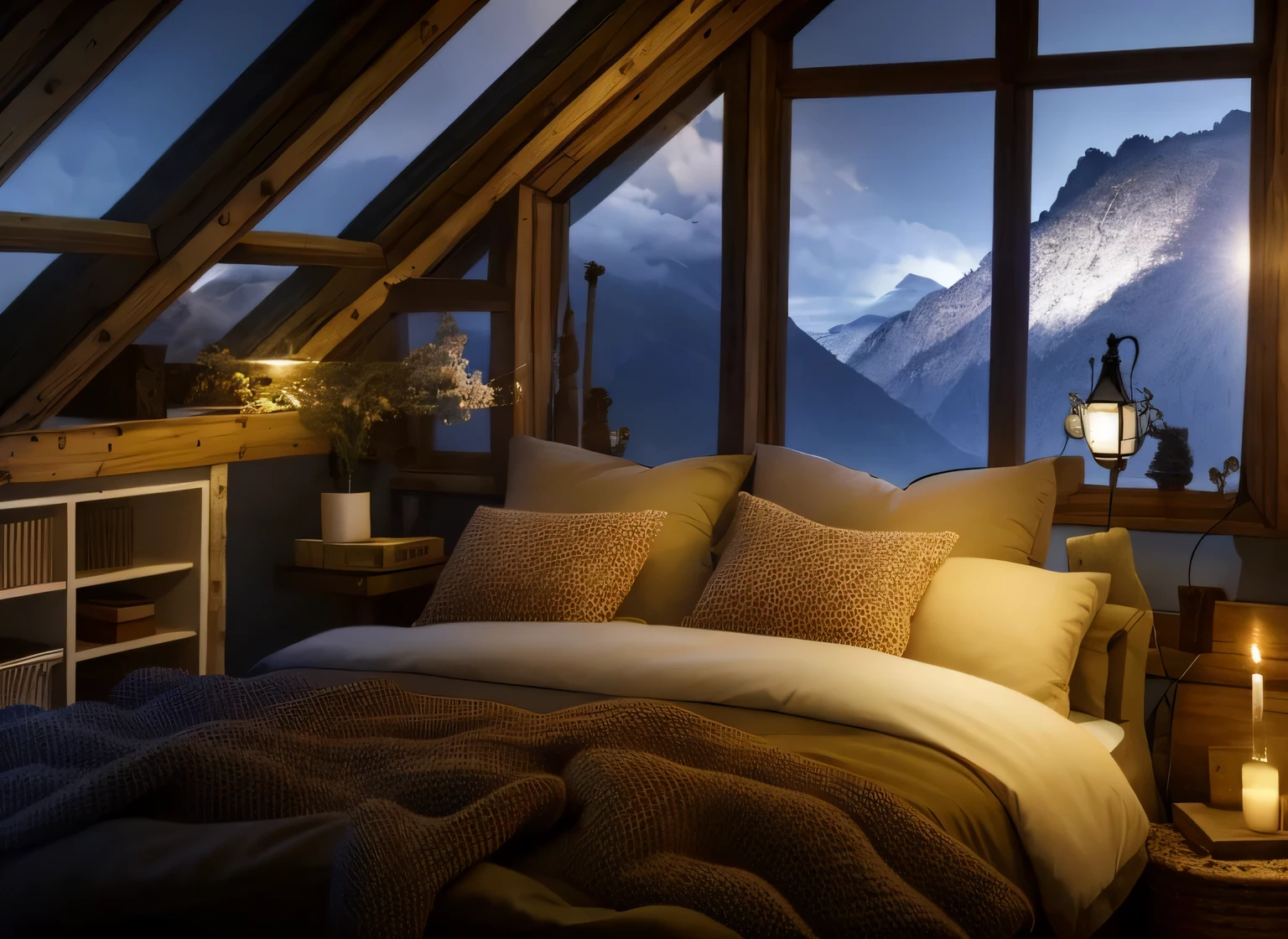 French and German style bedrooms,mountain scene,Equipped with bed, cozy room, Cozy atmosphere, cozy and calm, Comfortable lighting, cozy environment, cozy bed, comfortable atmosphere, cozy place, comfortable atmosphere, cozy environment, cozy and peaceful atmosphere, comfortable atmosphere, Comfortable lighting, very cozy, Beautiful natural light, Fantastical Atmosphere, Fantastical Atmosphere8k