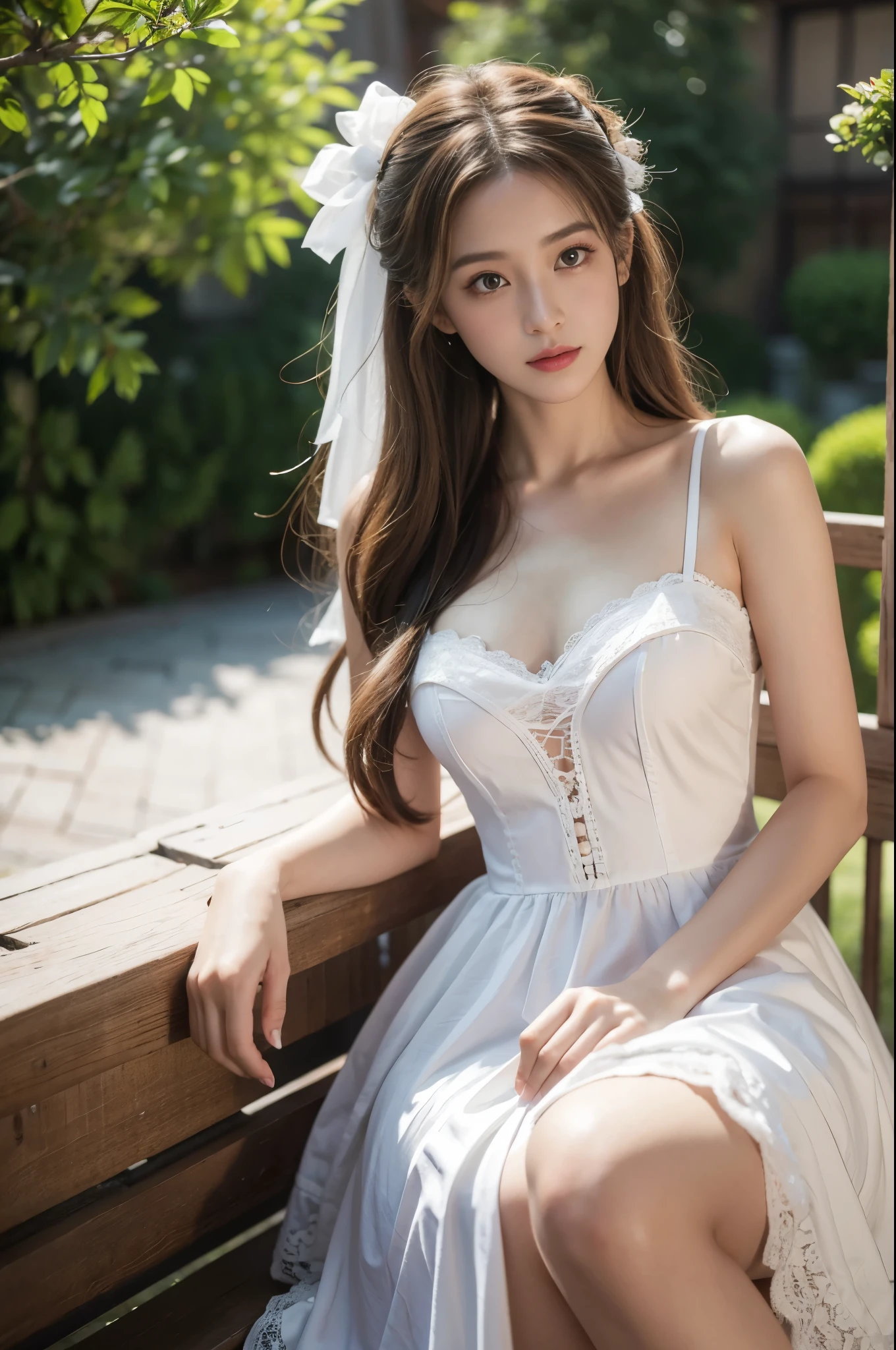 (8K, RAW photoest qualtiy, tmasterpiece:1.2),(realisticlying, photograph realistic:1.4)
Lolita costume,Lace, Aerith Gainsborough, The upper part of the body, undergarmentposed bare shoulders, do lado de fora, Old castle, high high quality, Adobe Lightroom, highdetailskin, looking at viewert,