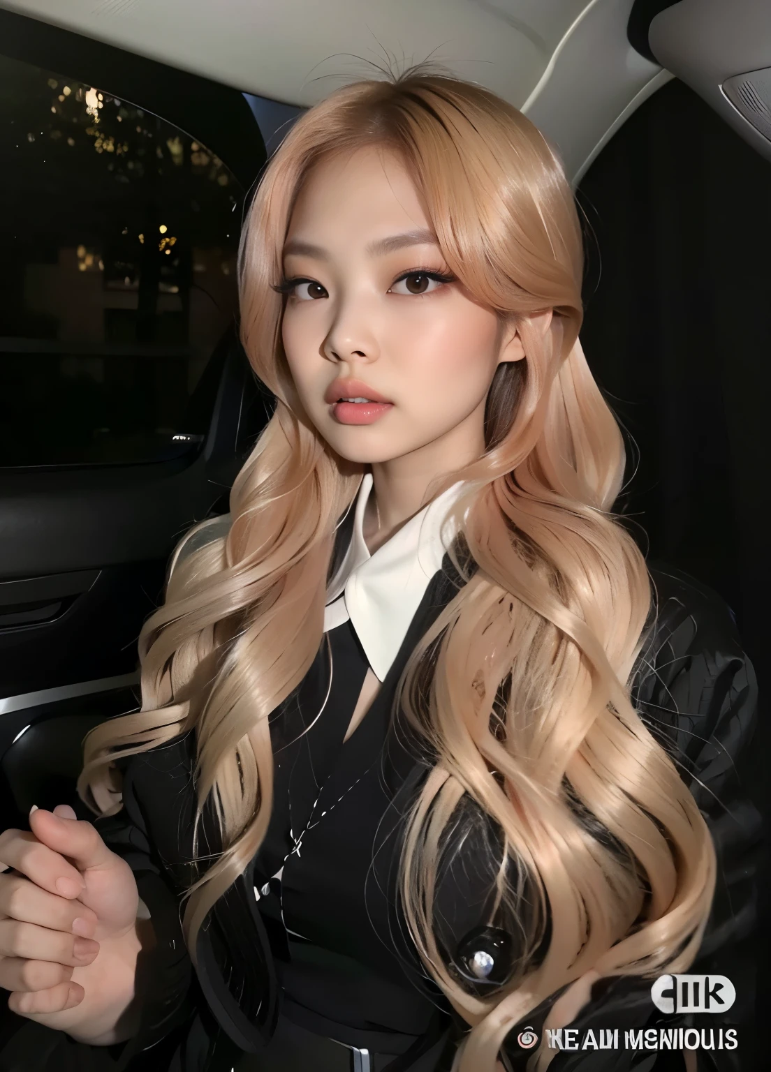 Un primer plano de una mujer en un coche con el pelo largo y rubio, con cabello largo y rubio, ulzzang, Cabello largo y rubio y ojos grandes, Cabello largo y lujoso rubio claro, con el pelo largo, con pelo largo blanco, Parque Roseanne de Blackpink, Cabello largo y rubio y ojos grandes, con el pelo rubio muy largo, Chica coreana, ilya kuvshinov con el pelo largo, Jennie de Blackpink, Blackpink Jennie, estrella del kpop Kim Jennie, Idol Jennie de Blackpink.