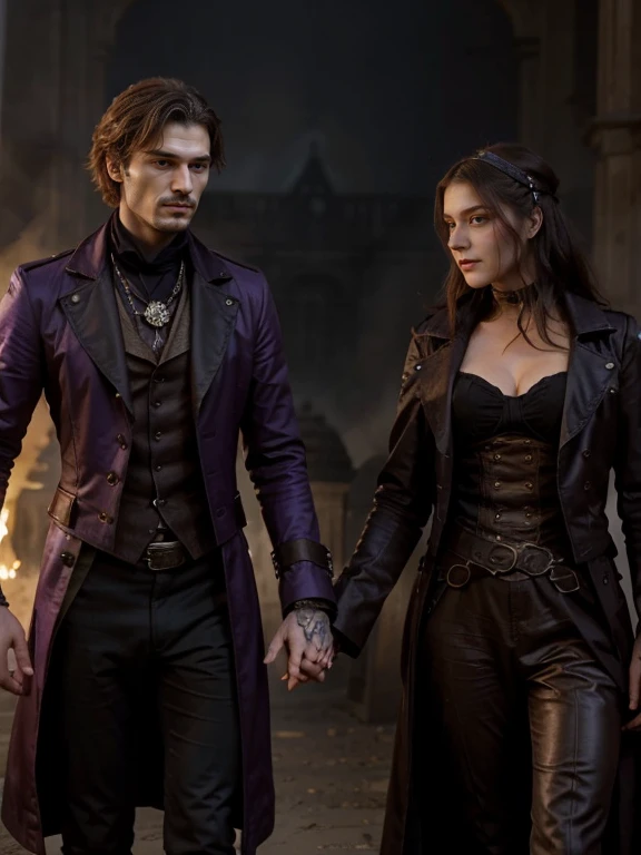 (( high qualiy )). Vampire in leather clothing, strap around the waist, medieval vest. the dark night. Count Dracula.