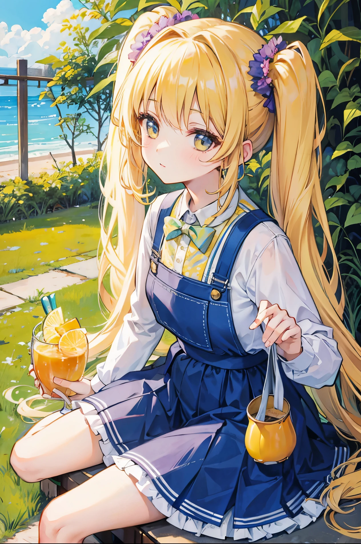 Sweet girl，Yellow curly twintails and soft clothes，pvz corn pitcher personified