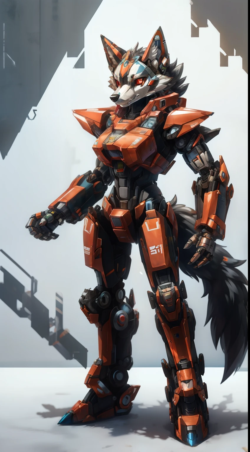 there is a robot with a wolf head and a red eye, good boy giant mecha wolf hound, mecha animal, wolf armor mech, mecha art, cool mecha style, mecha inspired, alexandre ferra mecha, mecha hound, painterly humanoid mecha, medical mecha canine, mecha suit, female mecha
