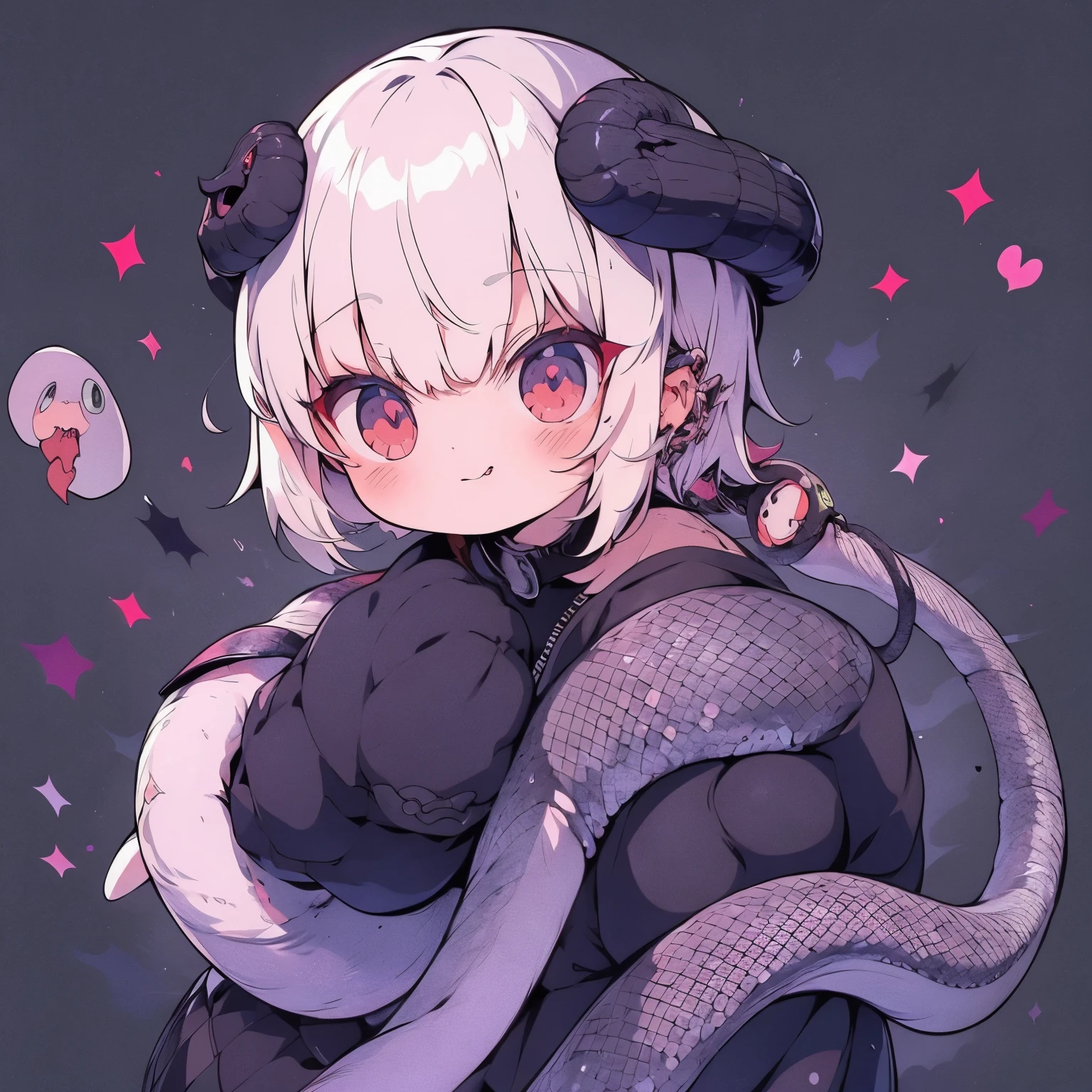 Anime girl with snake on shoulder, anime monster girl, Her many snakes with hair, demon anime girl, vampire, discord profile picture, Neferpitu, Devil Girl, With a tentacle-shaped tongue, 2b, mika kurai demon, 2 b, dark queen of snakes, snake face lady, small curvy ****