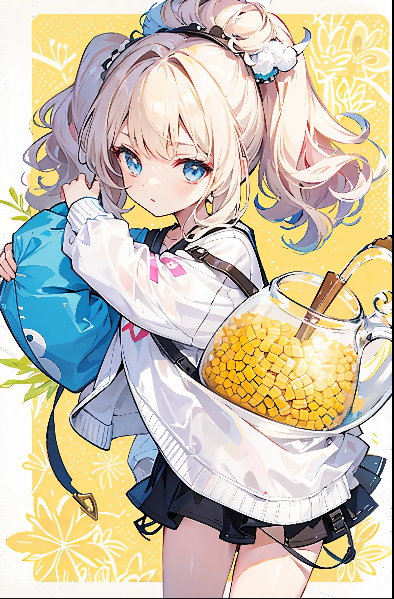 Creamy sweet girl,Curly double ponytails and soft milky clothes,corn pitcher pvz personification