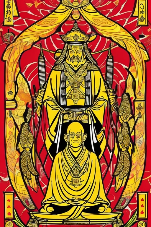 (maxima calidad) monje,mono,con baston de hierro (detallado) en un templo japones rojo