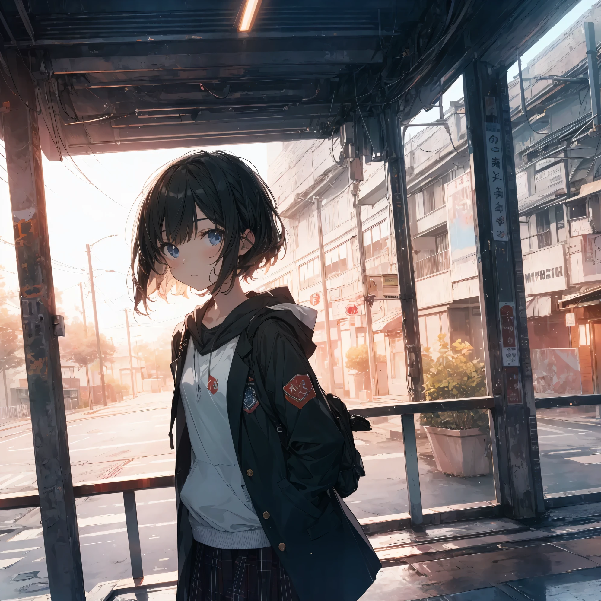 Anime girl standing in front of a window with a backpack - SeaArt AI