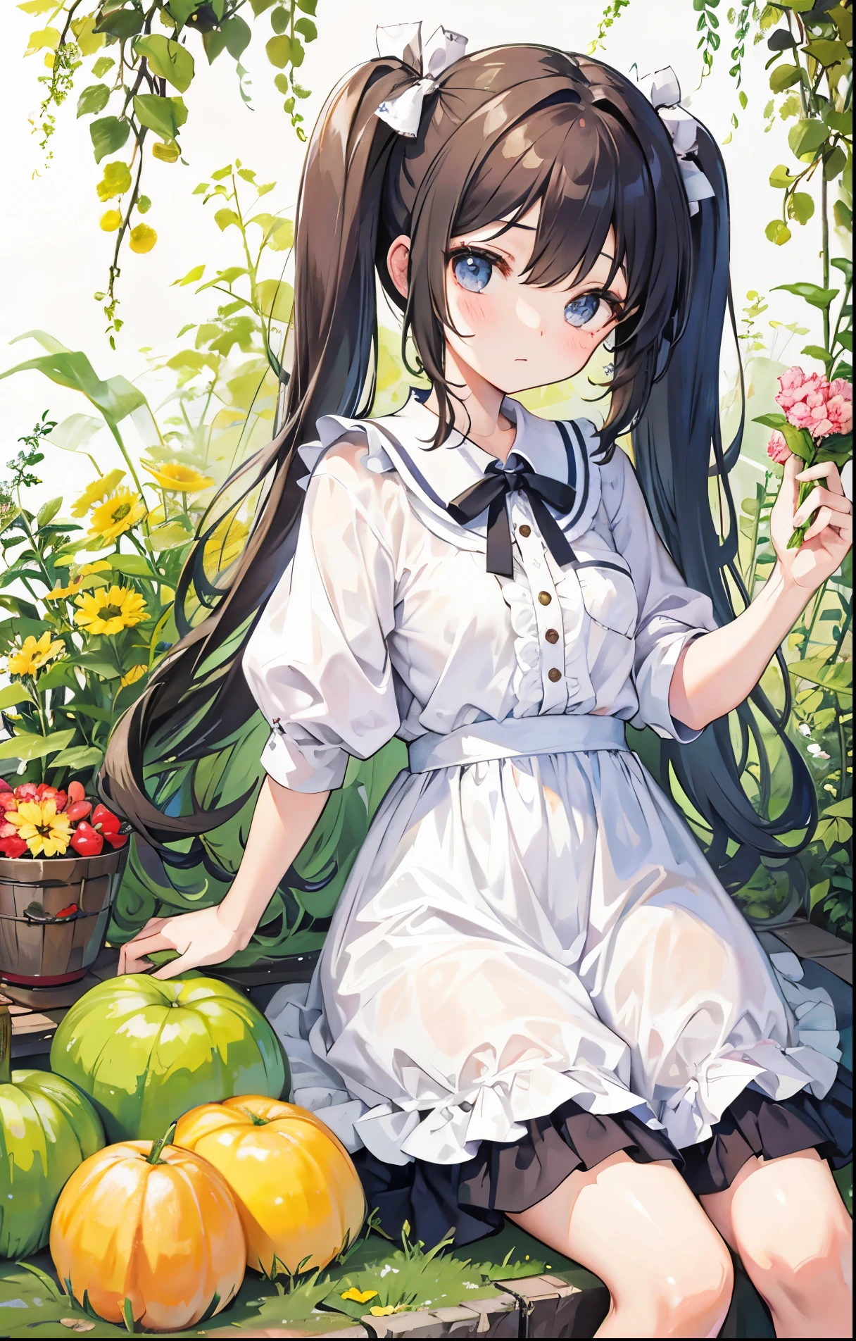 Sweet girl，the hair，Curly twintails and soft clothes，pvz corn pitcher personified
